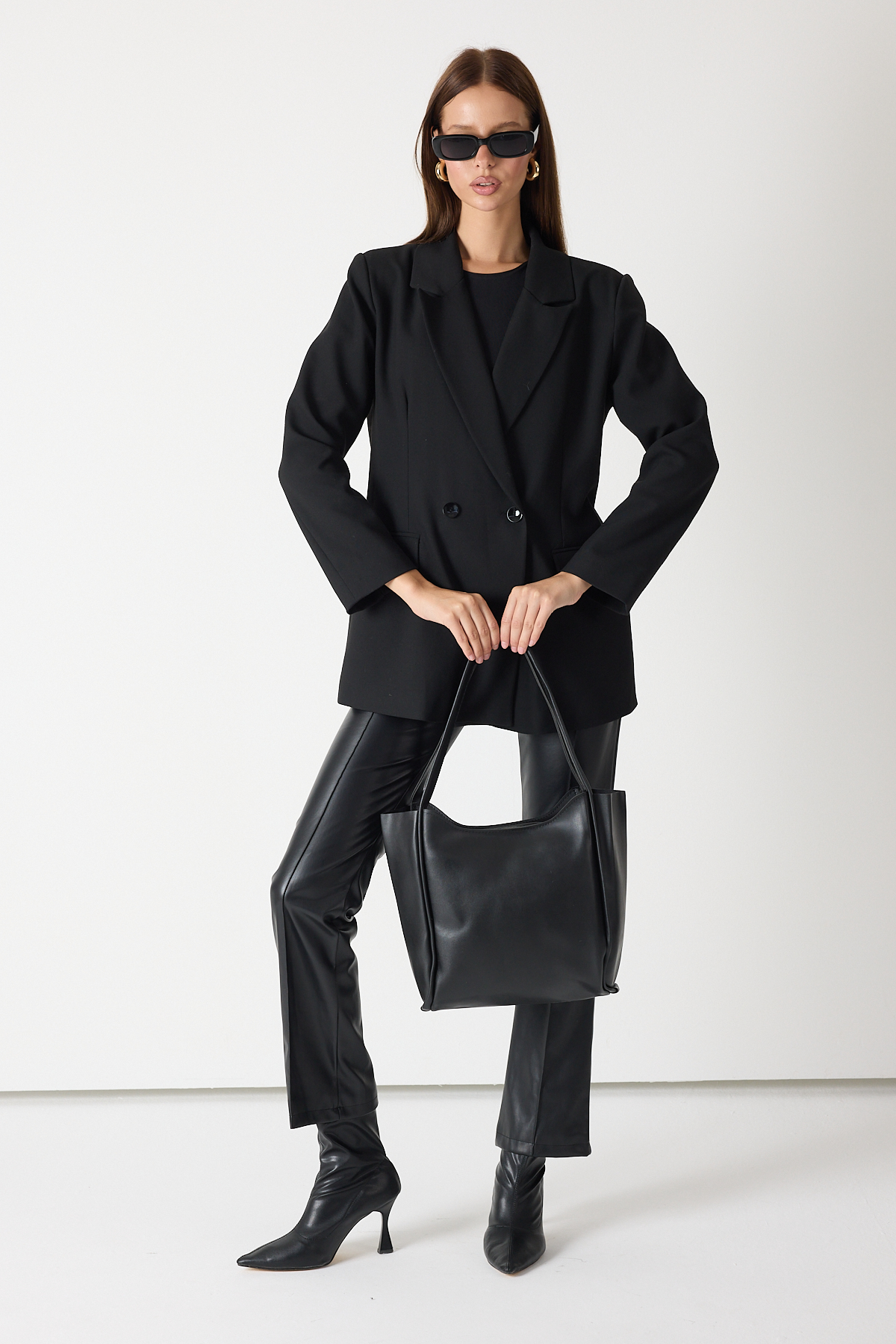 Kadın Siyah Çift Saplı Suni Deri Omuz Çantası