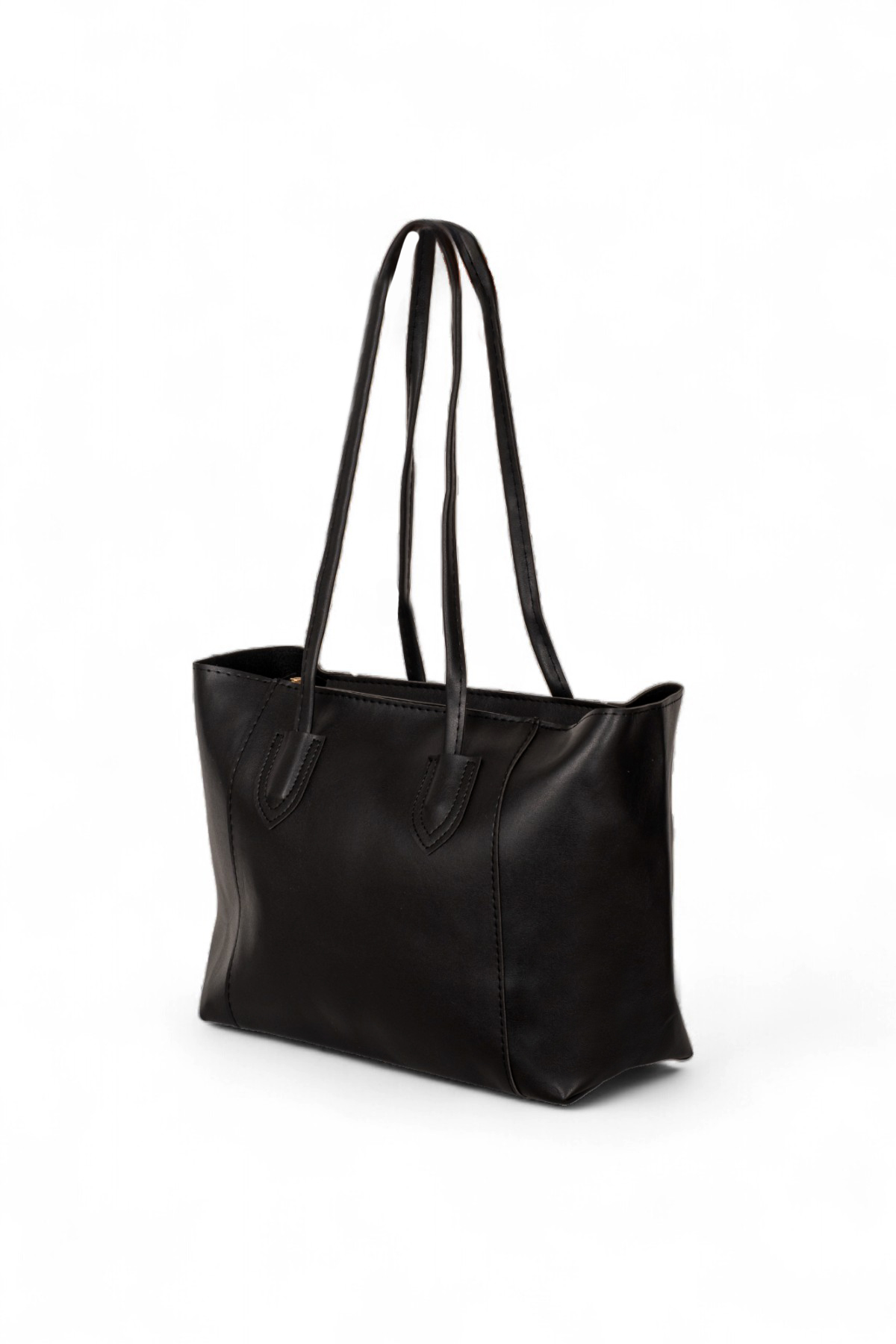 Kadın Siyah Çift Saplı Suni Deri Askılı El ve Omuz Çantası