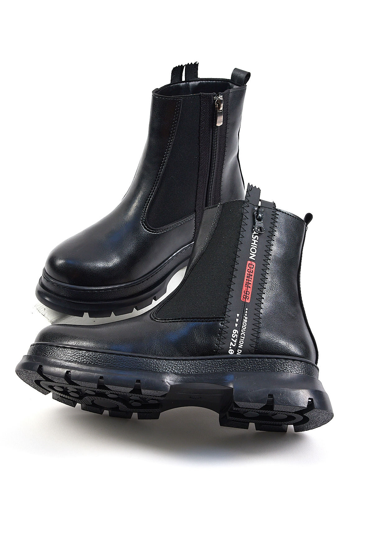 Kadın Siyah Cilt Kalın Termo Taban Çift Fermuarlı Lastikli Bot