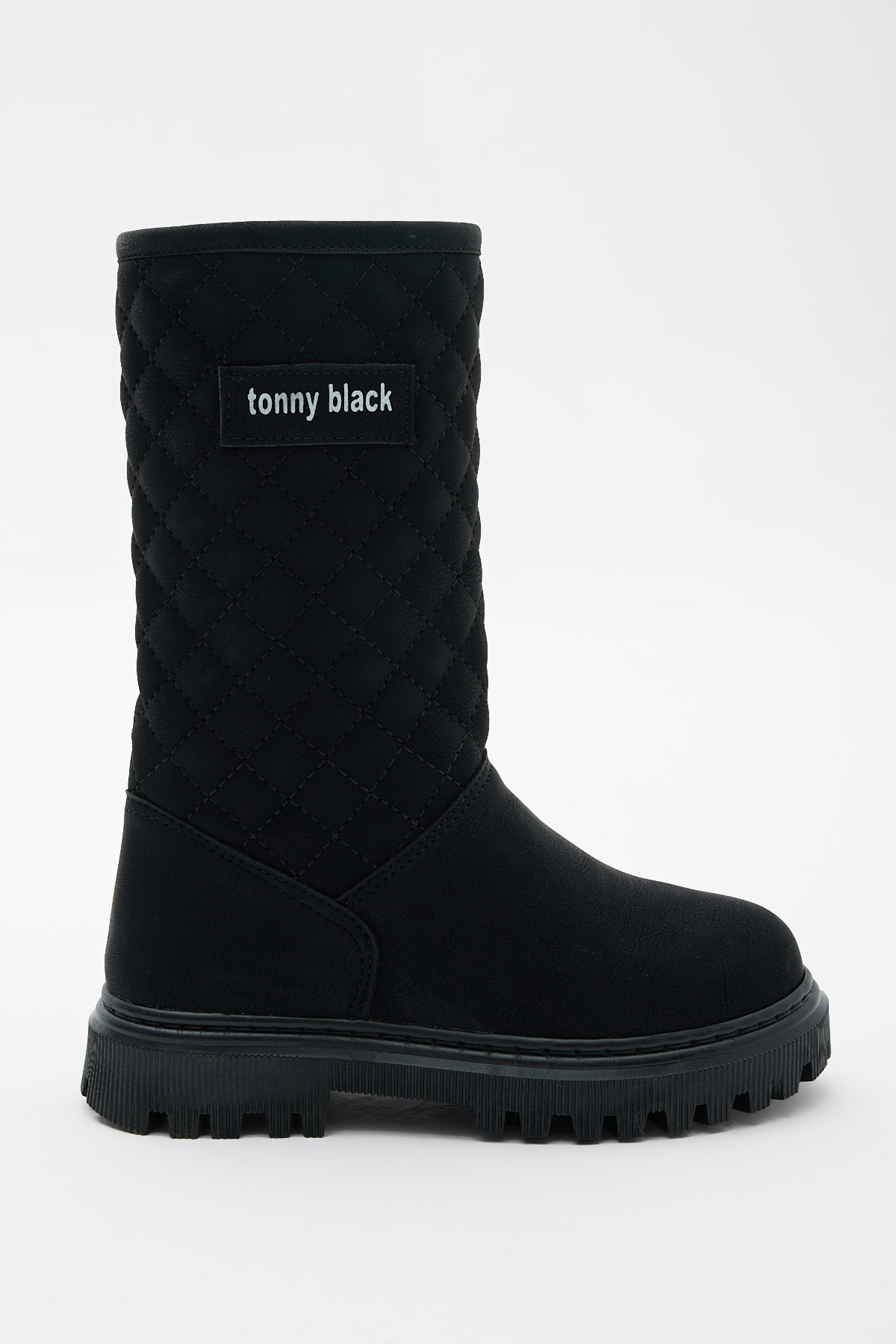 Kadın Siyah Cilt Kapitone Desenli Rahat Kalıp Uzun Bot