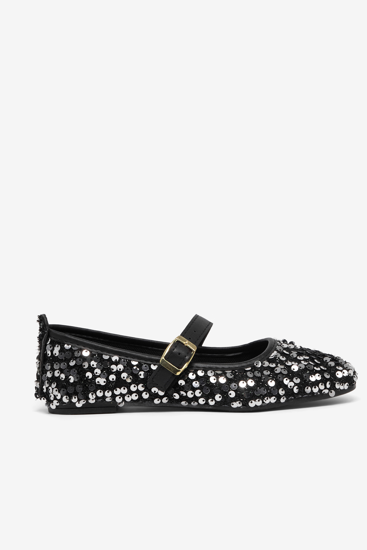 Kadın Siyah Gümüş Rahat Kalıp Pullu Tokalı Günlük Babet