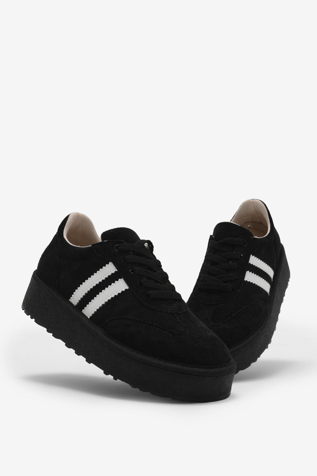 Kadın Siyah Kadın Süet Rahat Kalıp Sneaker