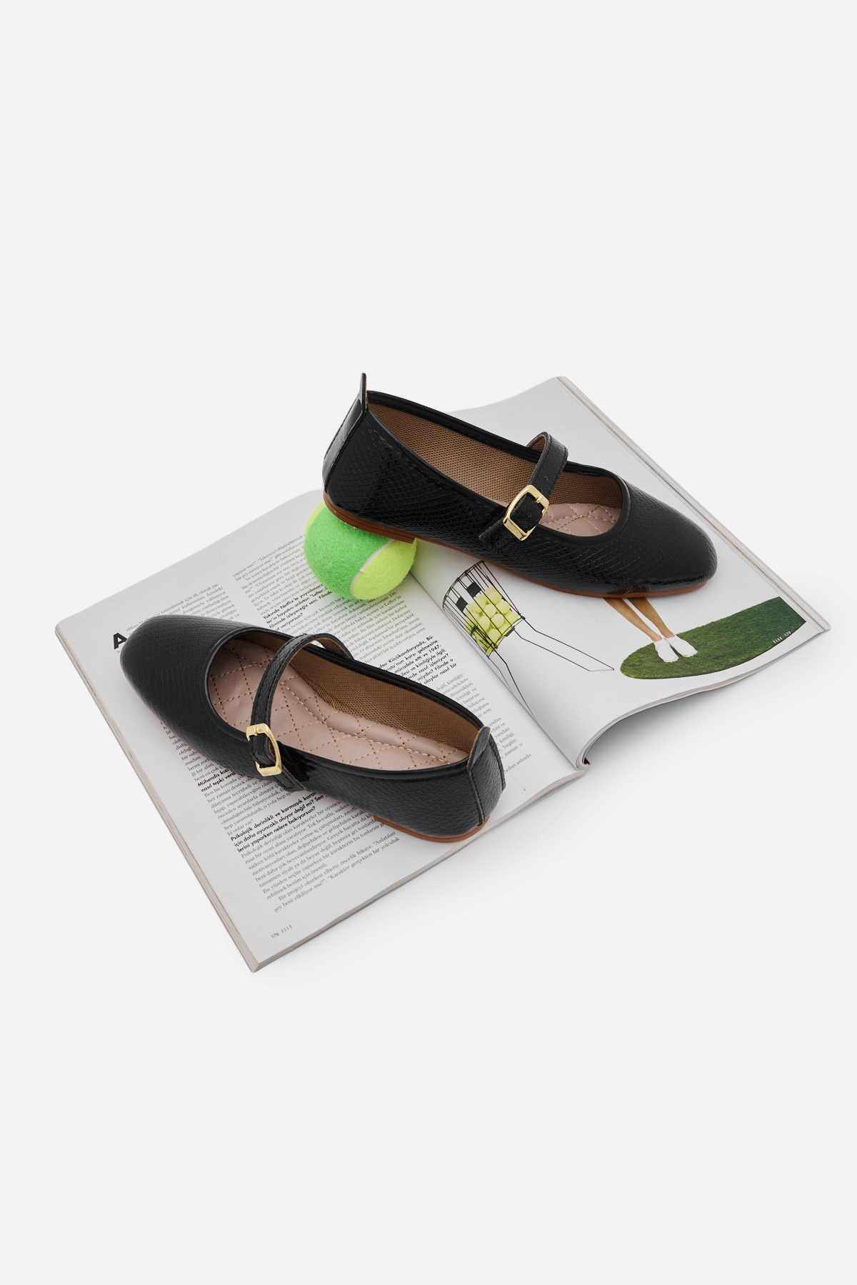 Kadın Siyah Kadın Yılan Desenli Kemer Bantlı Tokalı Babet