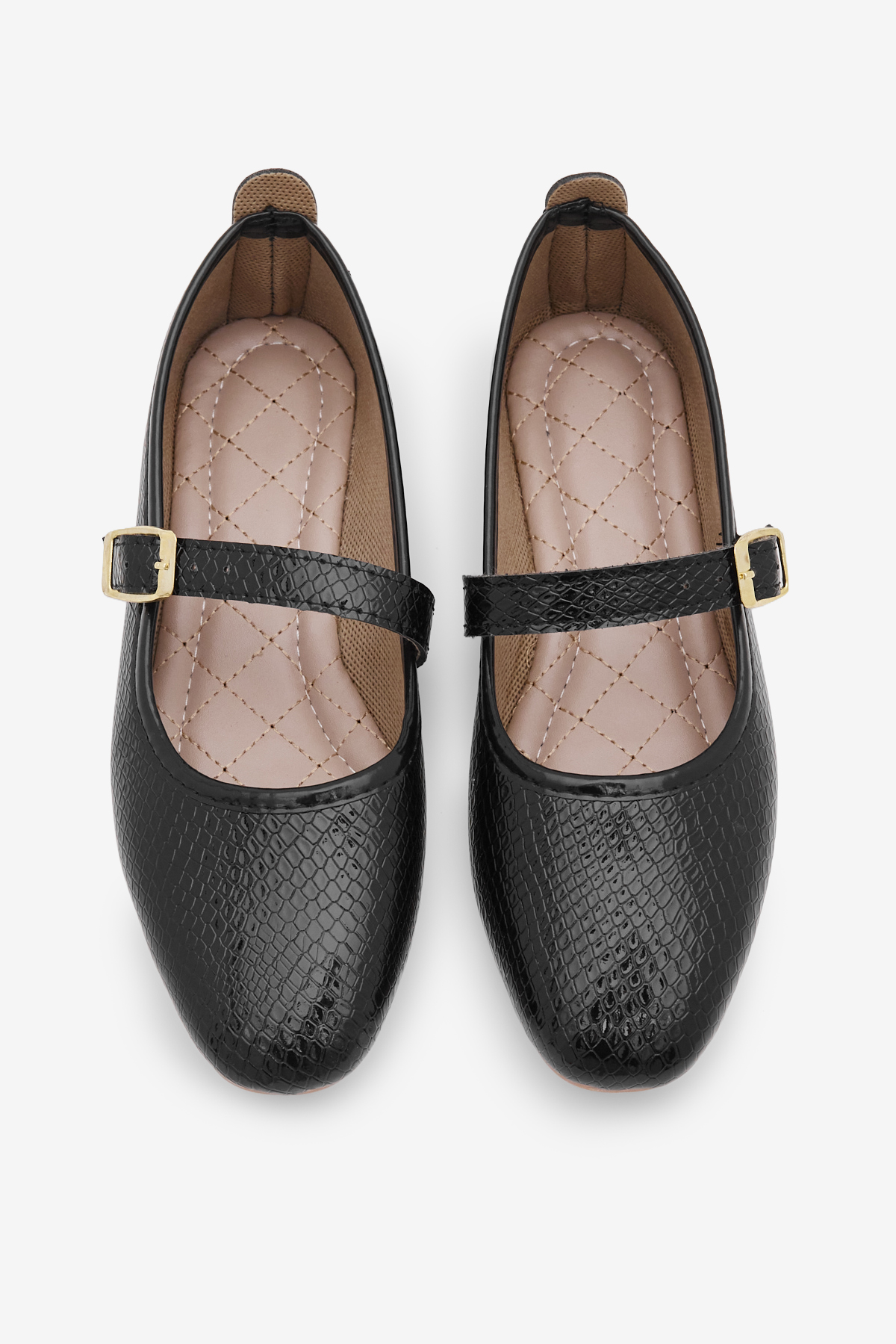 Kadın Siyah Kadın Yılan Desenli Kemer Bantlı Tokalı Babet