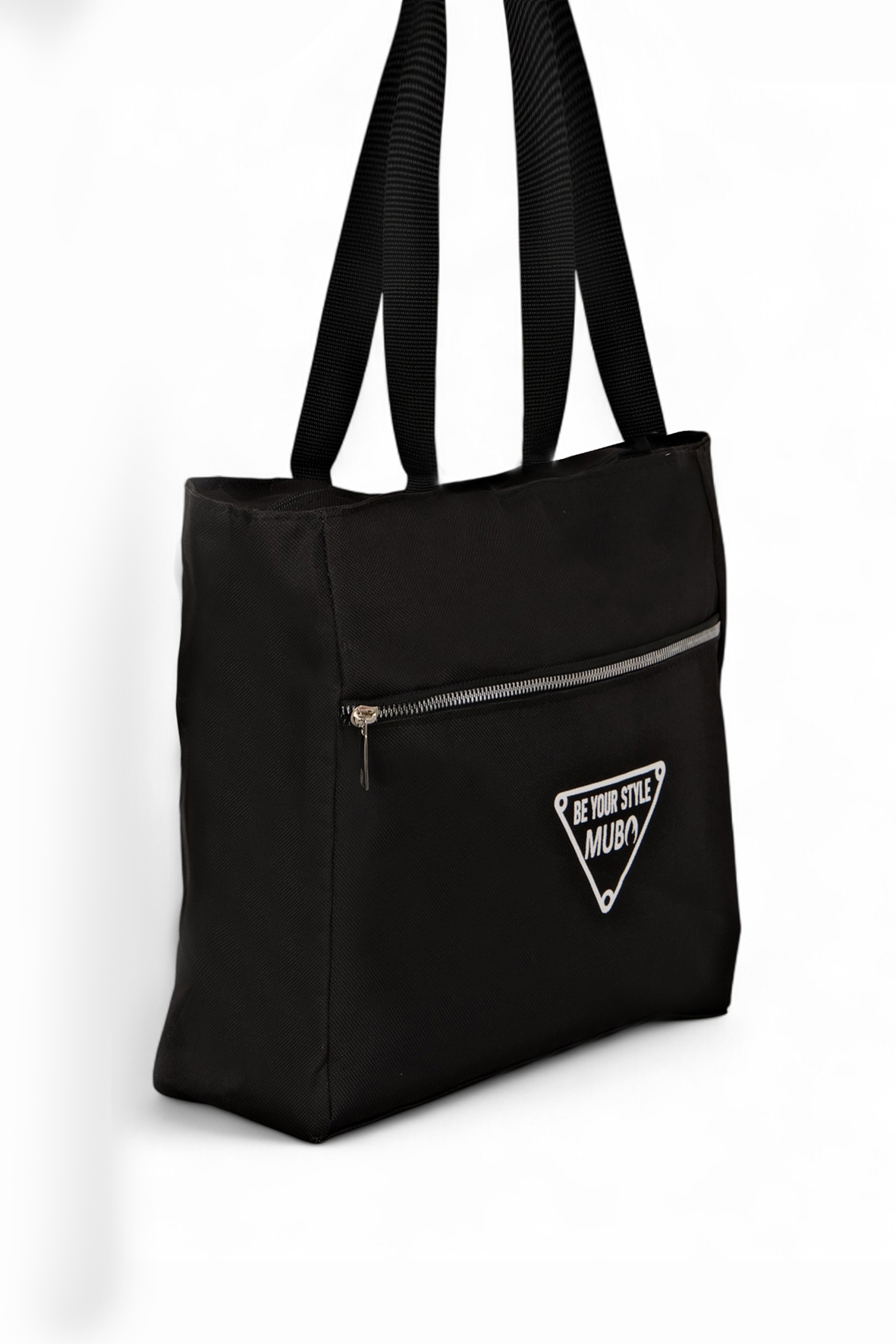 Kadın Siyah Önü Fermuarlı Yazılı El, Kol ve Omuz Çantası