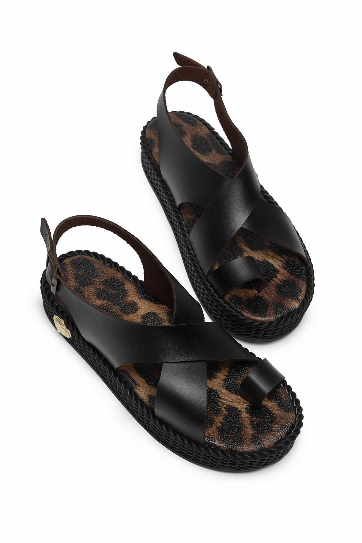 Kadın Siyah Poli Taban Rahat Kalıp Çapraz Bantlı Parmak Arası Sandalet