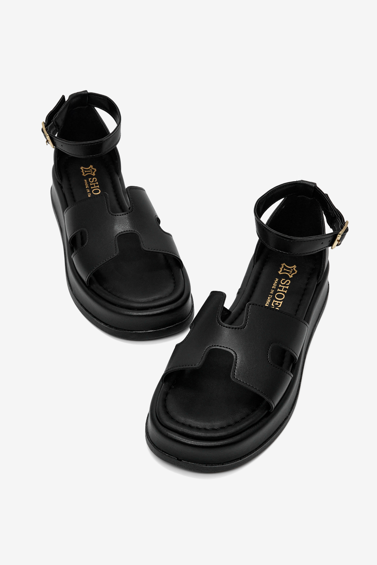 Kadın Siyah Rahat Kalıp Bilekten Bağlanmalı Sandalet