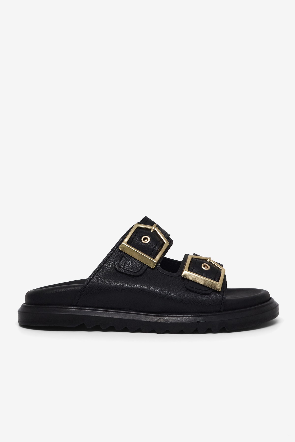 Kadın Siyah Rahat Kalıp Çift Bantlı Toka Detaylı Terlik