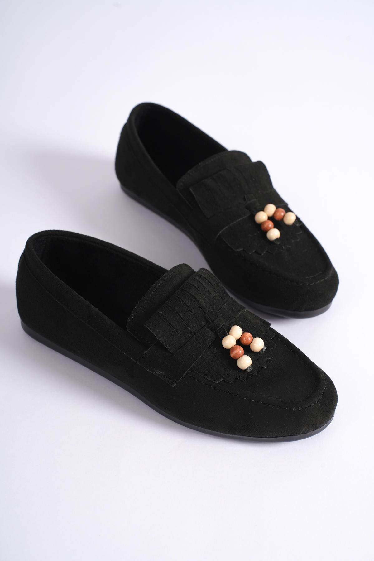 Kadın Siyah Rahat Kalıp Günlük Tokalı Babet