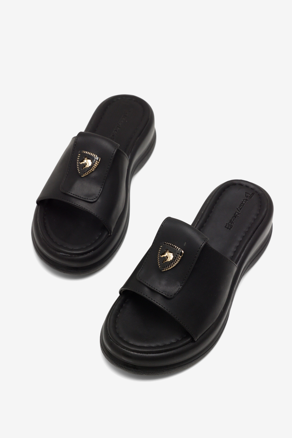 Kadın Siyah Rahat Kalıp Logo Detaylı Terlik