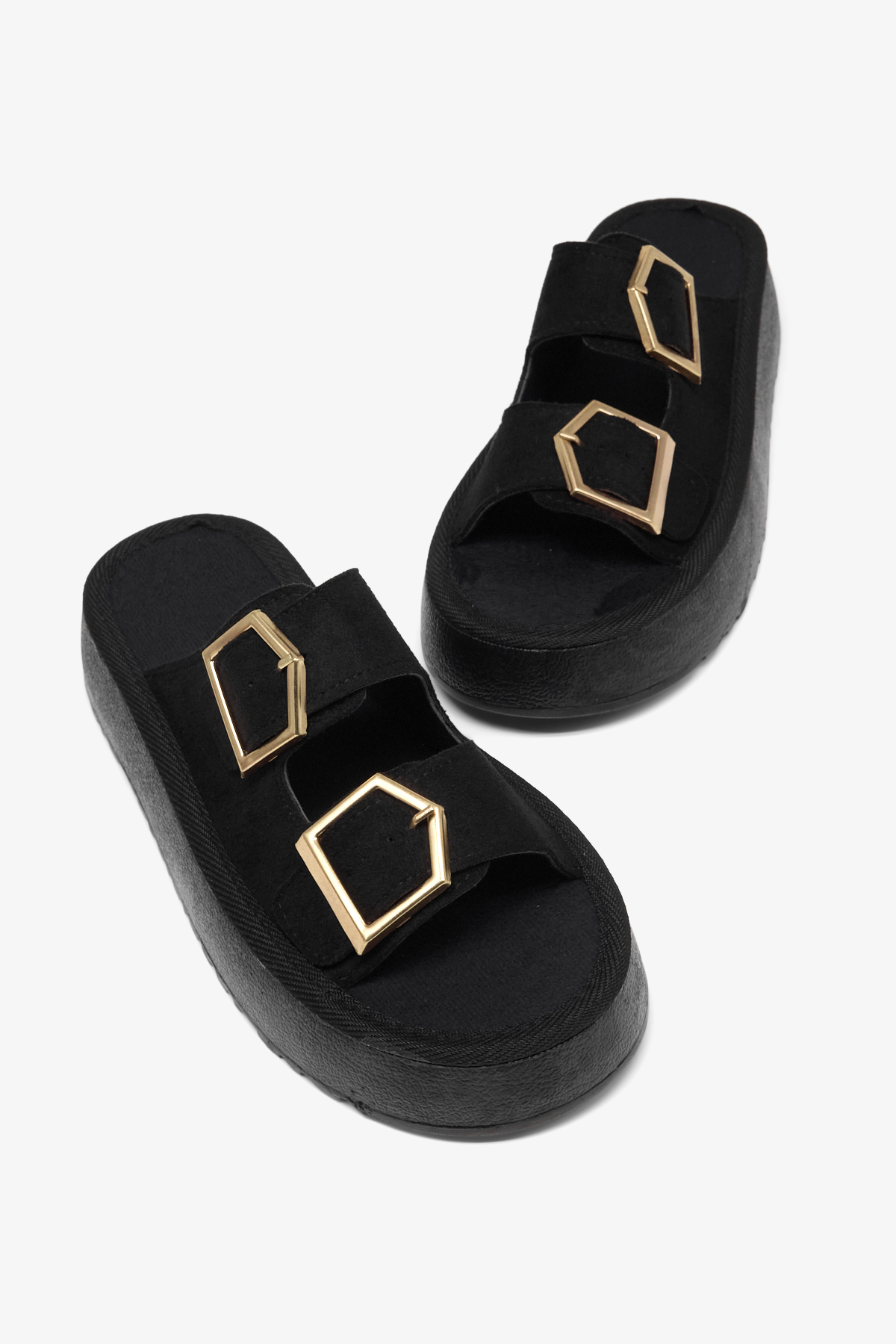 Kadın Siyah Rahat Kalıp Yüksek Taban Tokalı Terlik