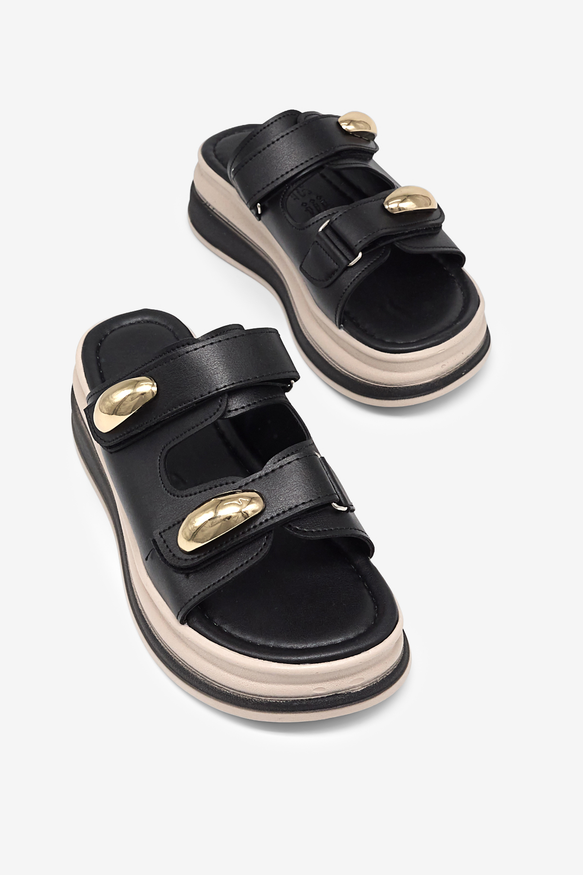 Kadın Siyah Rahat Kalıp Yüksek Taban Cırtlı Terlik