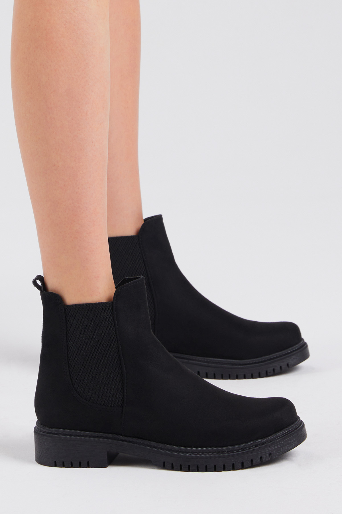 Kadın Siyah Süet Rahat Kalıp Lastikli Bot
