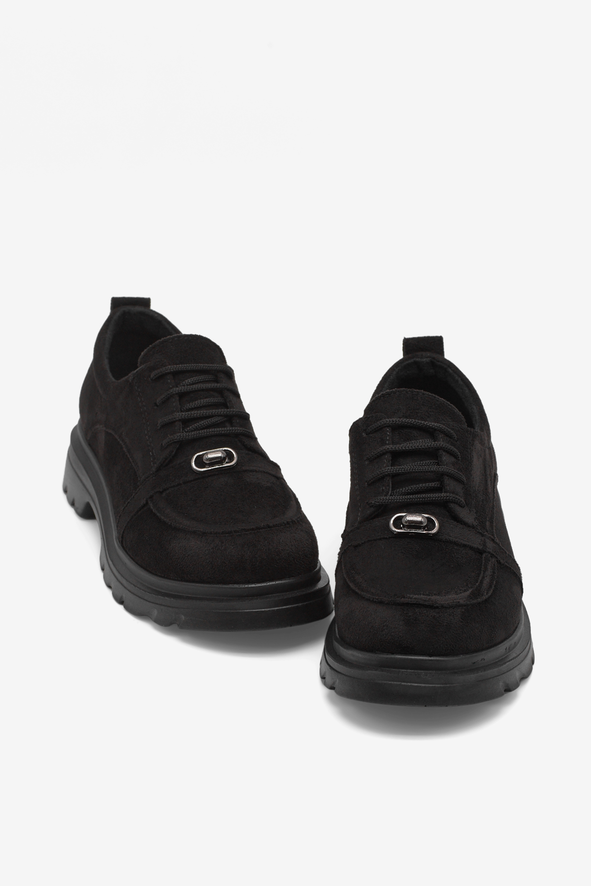 Kadın Siyah Süet Rahat Kalıp Termo Taban  Bağcıklı Günlük Ayakkabı