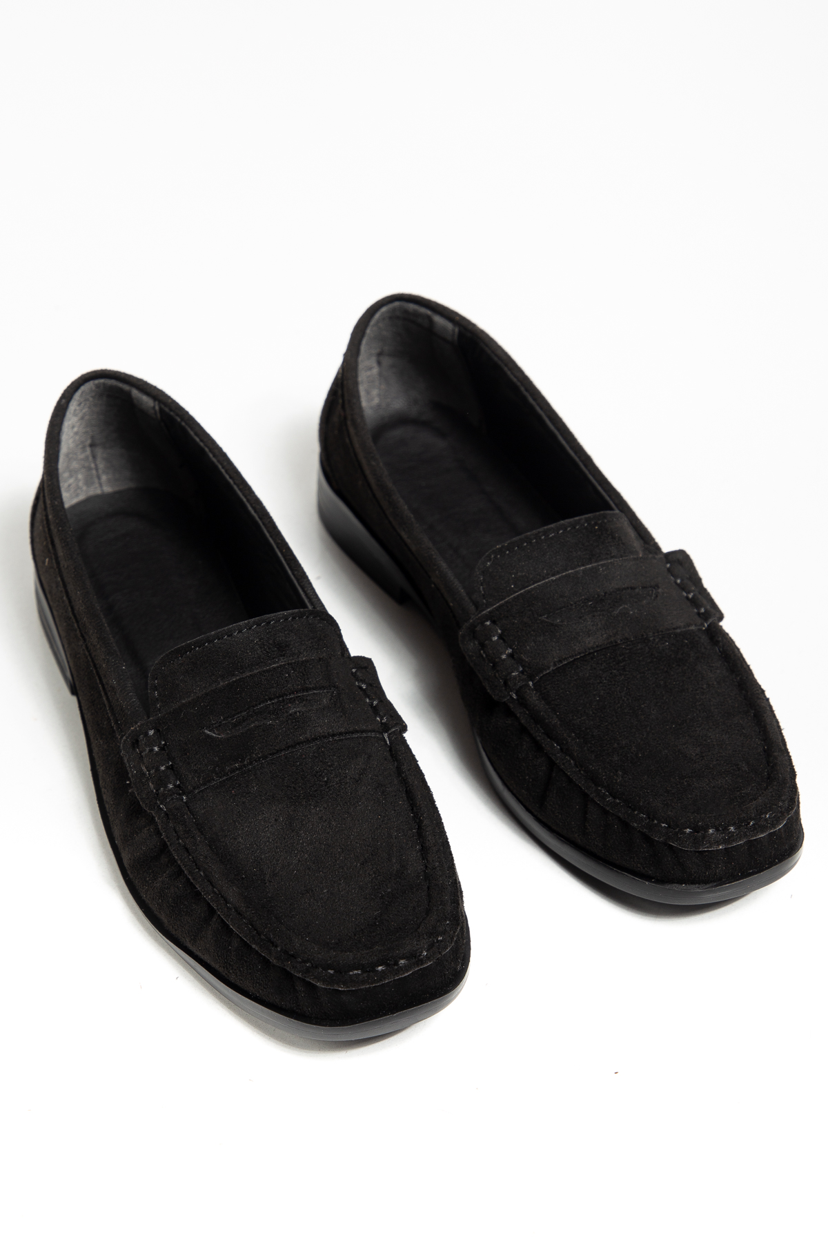 Kadın Siyah Süet Termo Kaymaz Taban Loafer Oxford Kadın Ayakkabı