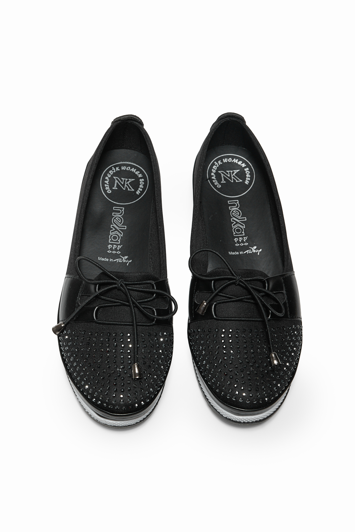 Kadın Siyah Termo Taban Bağcıklı Rahat Kalıp Günlük Babet