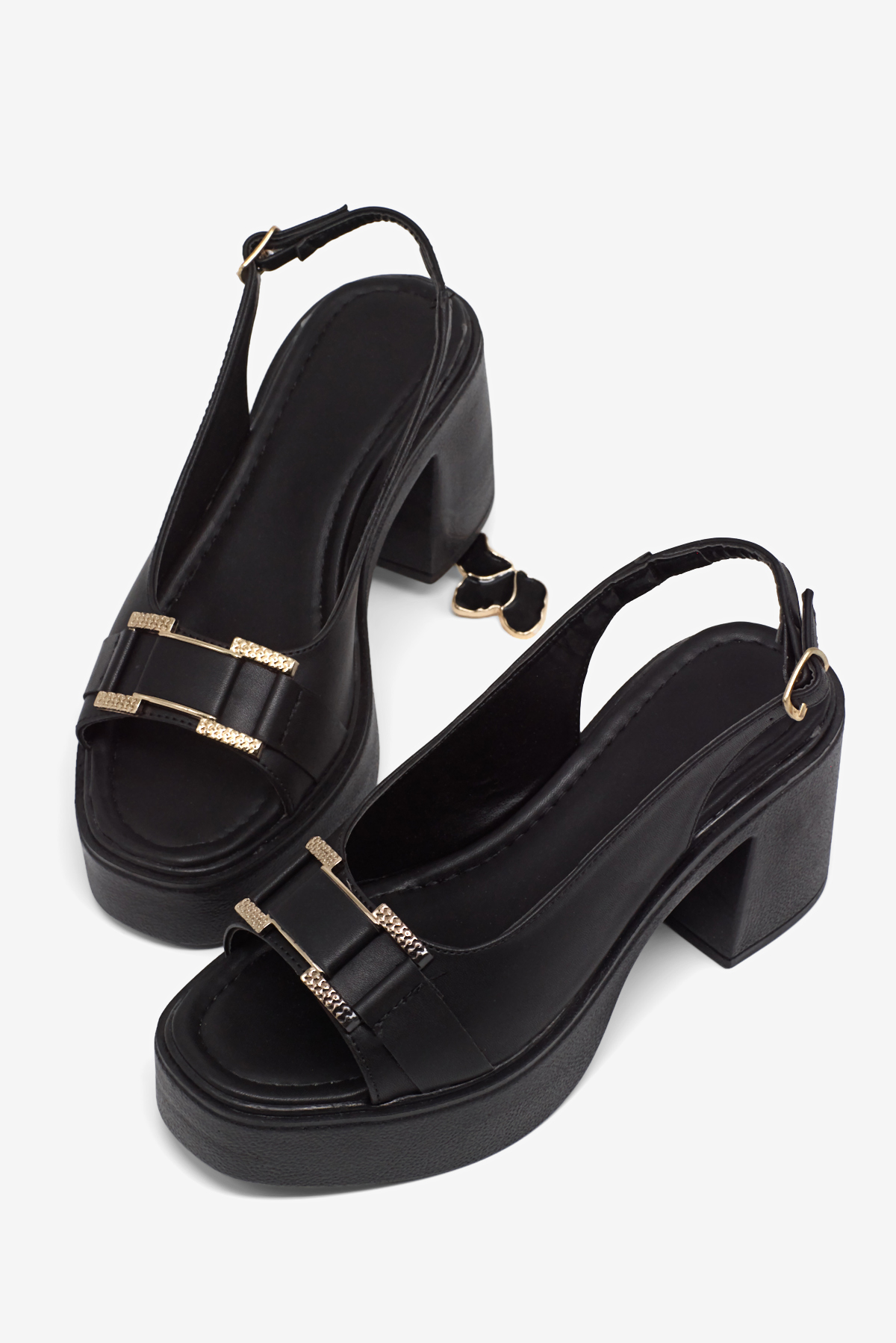 Kadın Siyah Yüksek Taban Rahat Tokalı Topuklu Sandalet