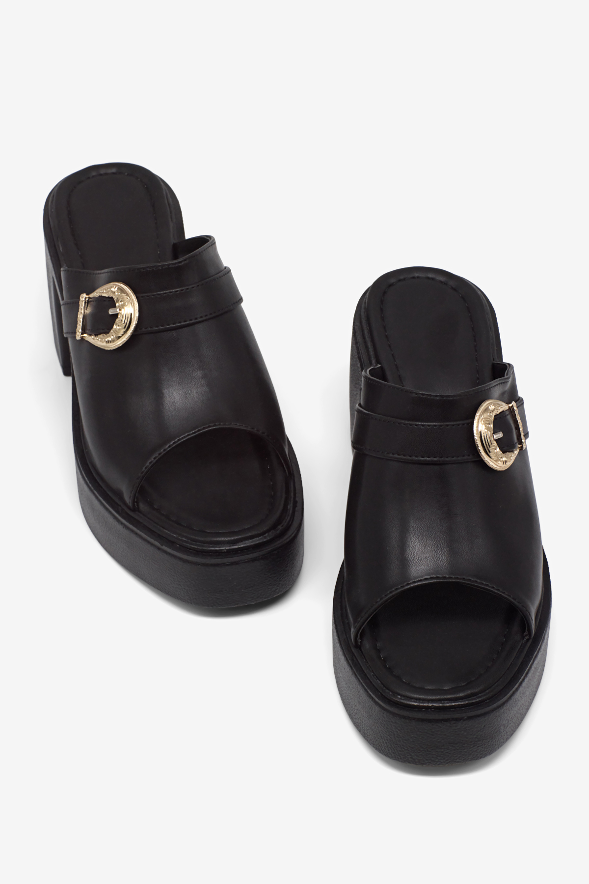 Kadın Siyah Yüksek Tabanlı Rahat Tokalı Terlik