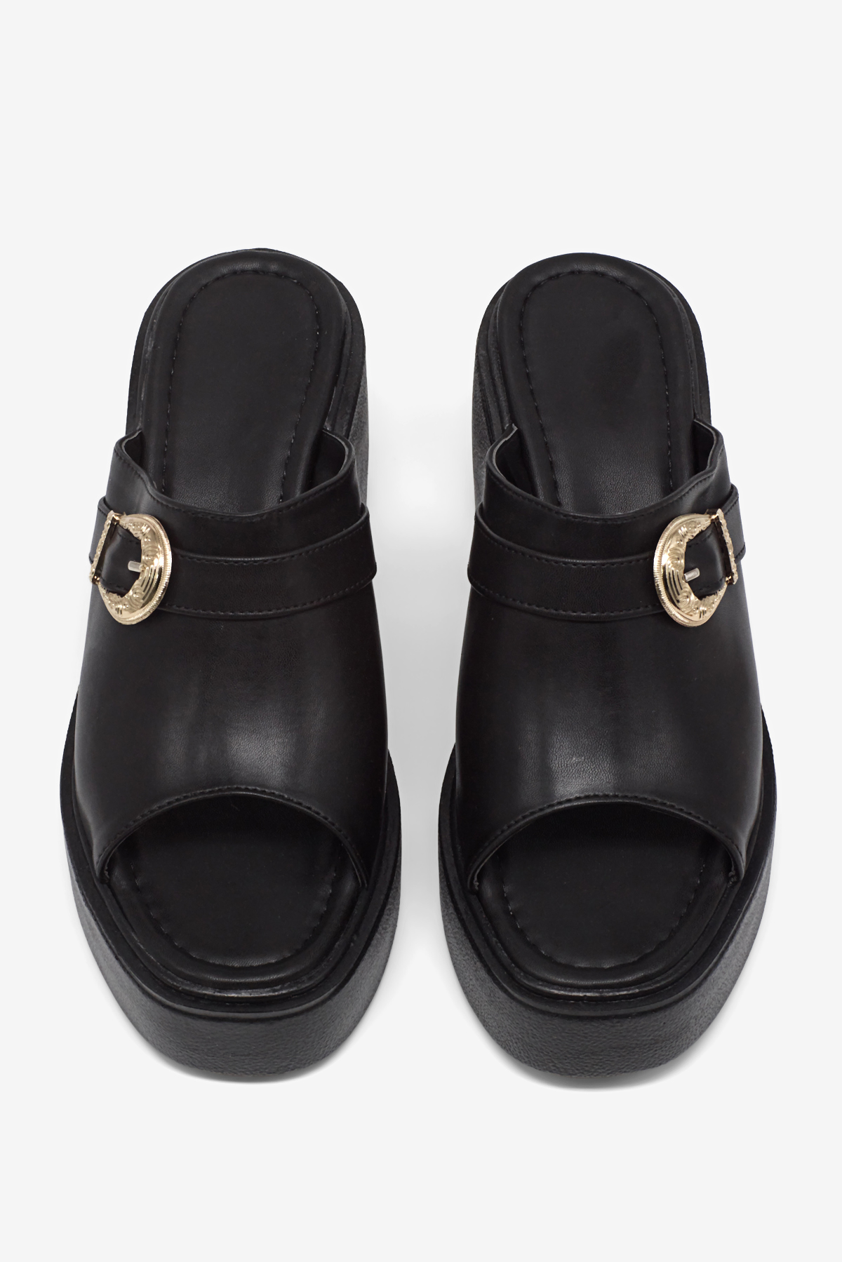 Kadın Siyah Yüksek Tabanlı Rahat Tokalı Terlik