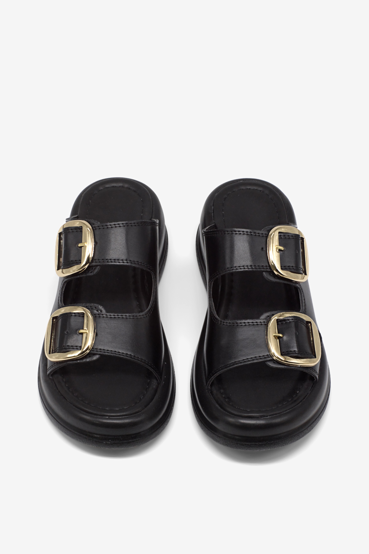 Kadın Siyah Yüksek Tabanlı Rahat Çift Tokalı Terlik