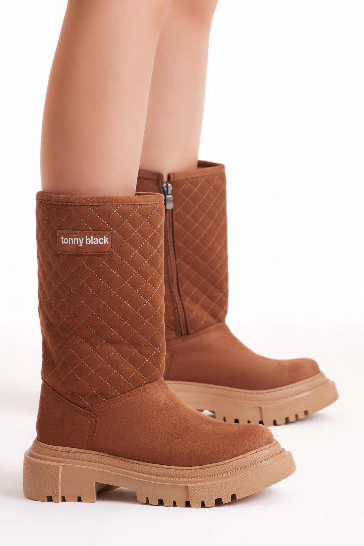 Kadın Taba Kapitone Desenli Rahat Kalıp Uzun Bot