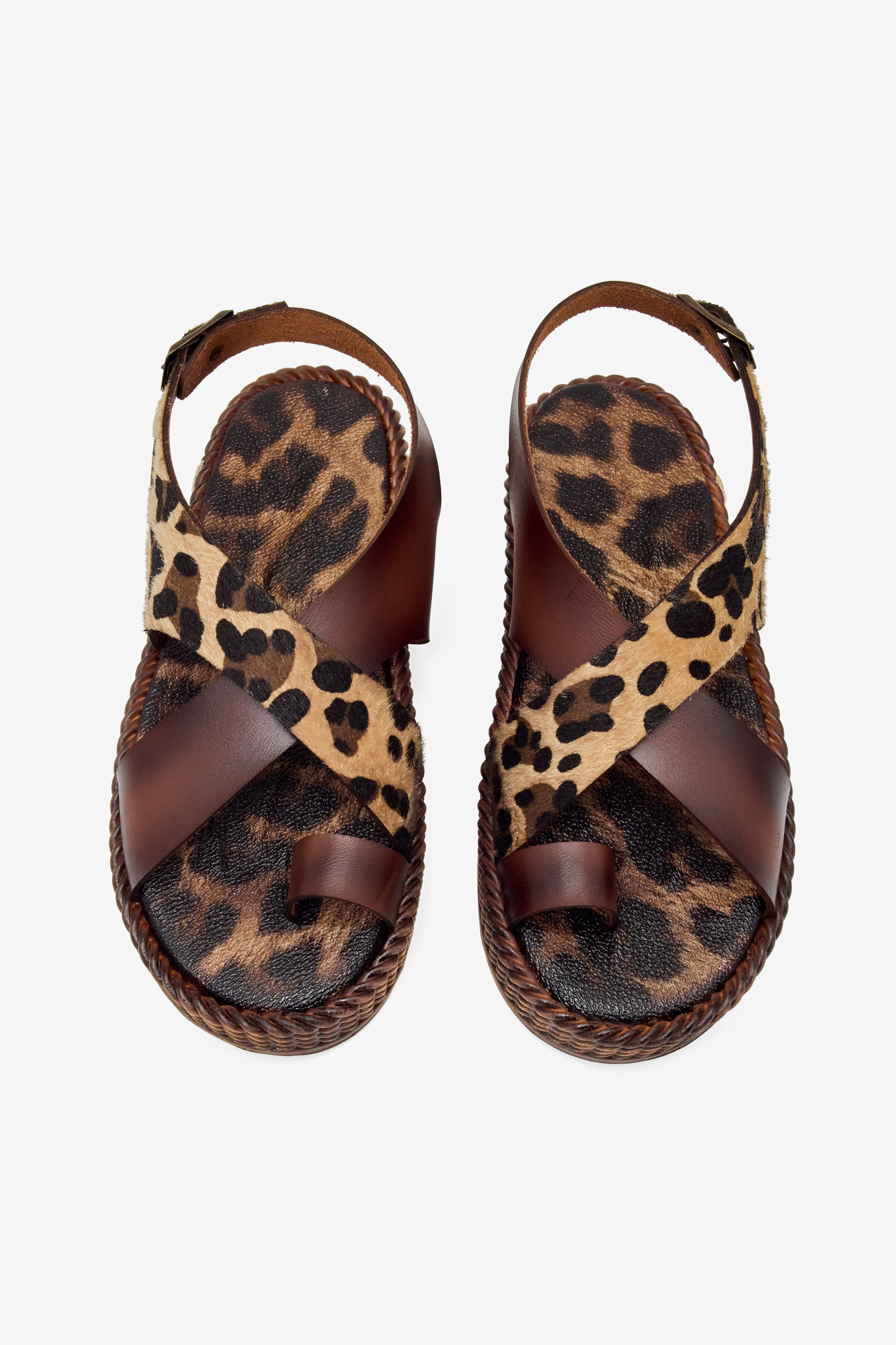 Kadın Taba Leopar Poli Taban Rahat Kalıp Çapraz Bantlı Parmak Arası Sandalet