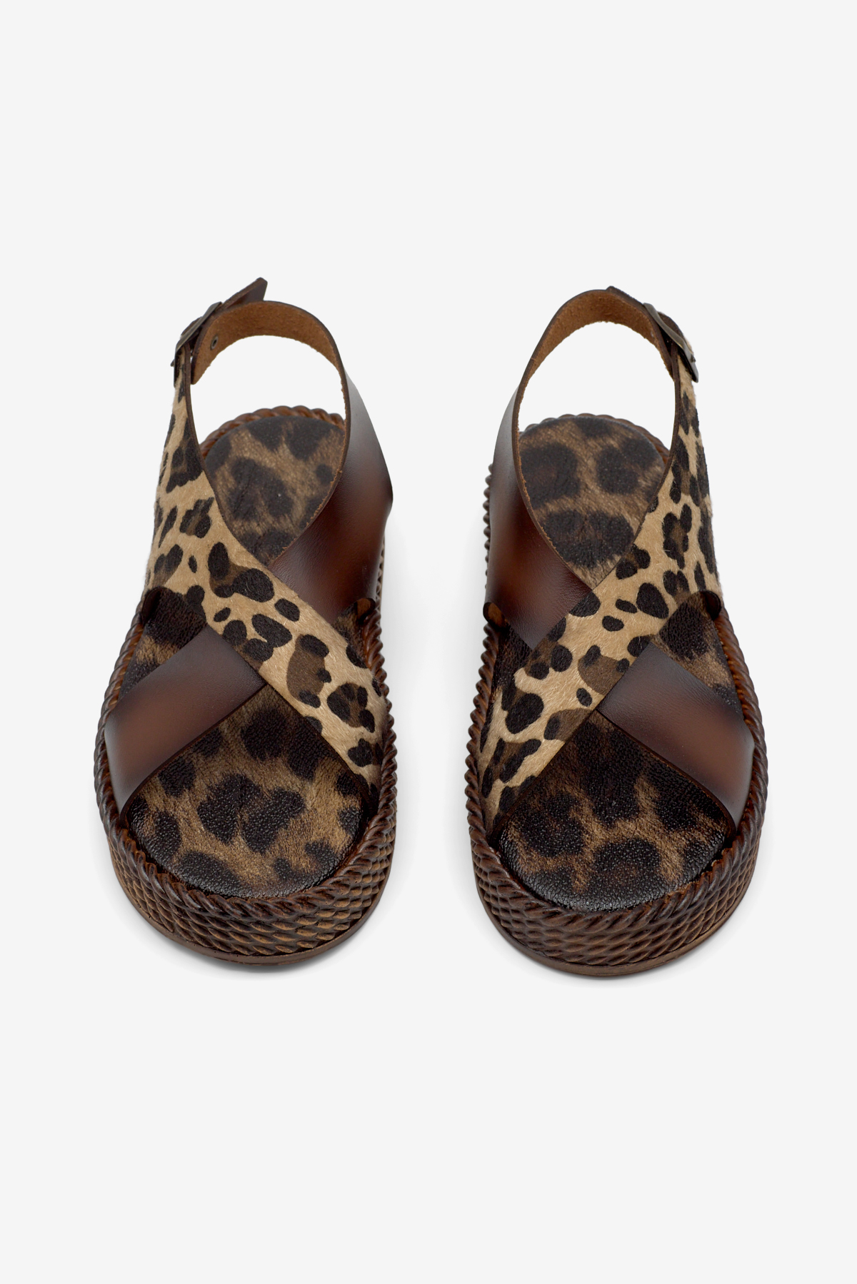 Kadın Taba Leopar Poli Taban Rahat Çapraz Bantlı Sandalet