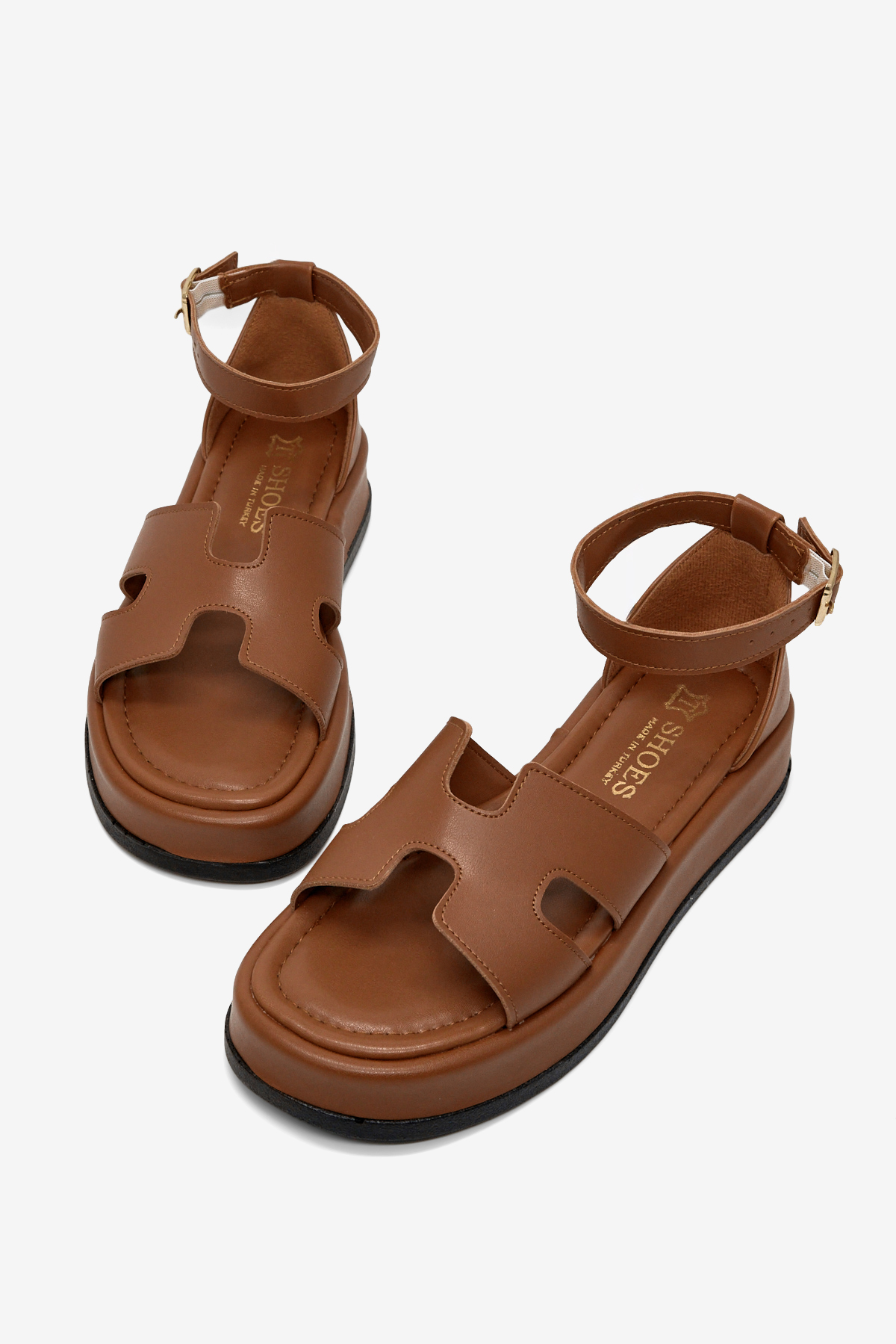 Kadın Taba Rahat Kalıp Bilekten Bağlanmalı Sandalet