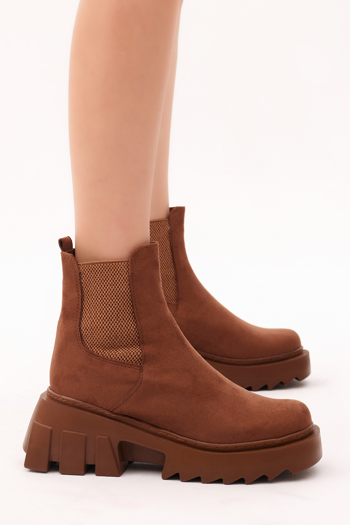 Kadın Taba Süet Rahat Kalıp Kalın Taban Lastikli Bot