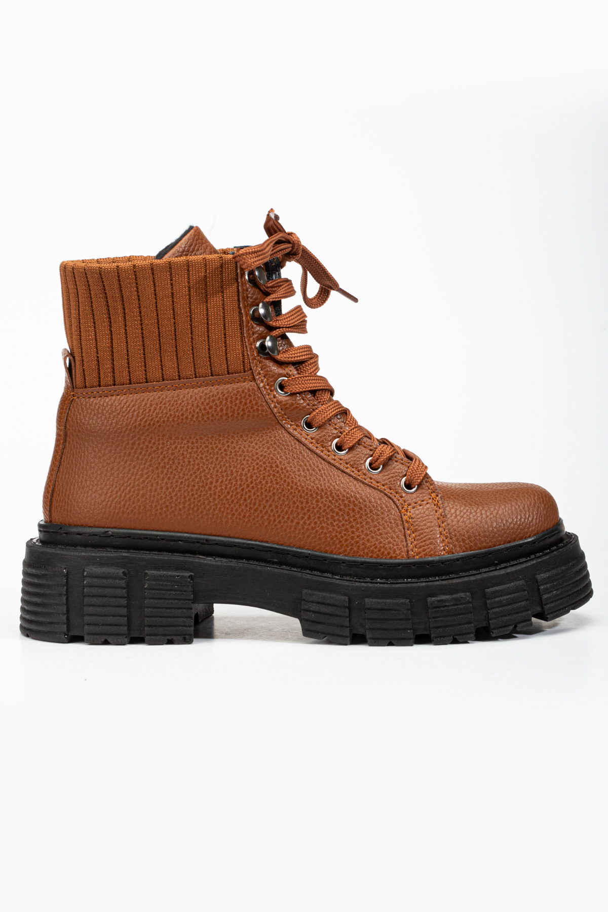 Kadın Taba Yüksek Poli Taban Bileği Lastikli Bağcıklı Bot