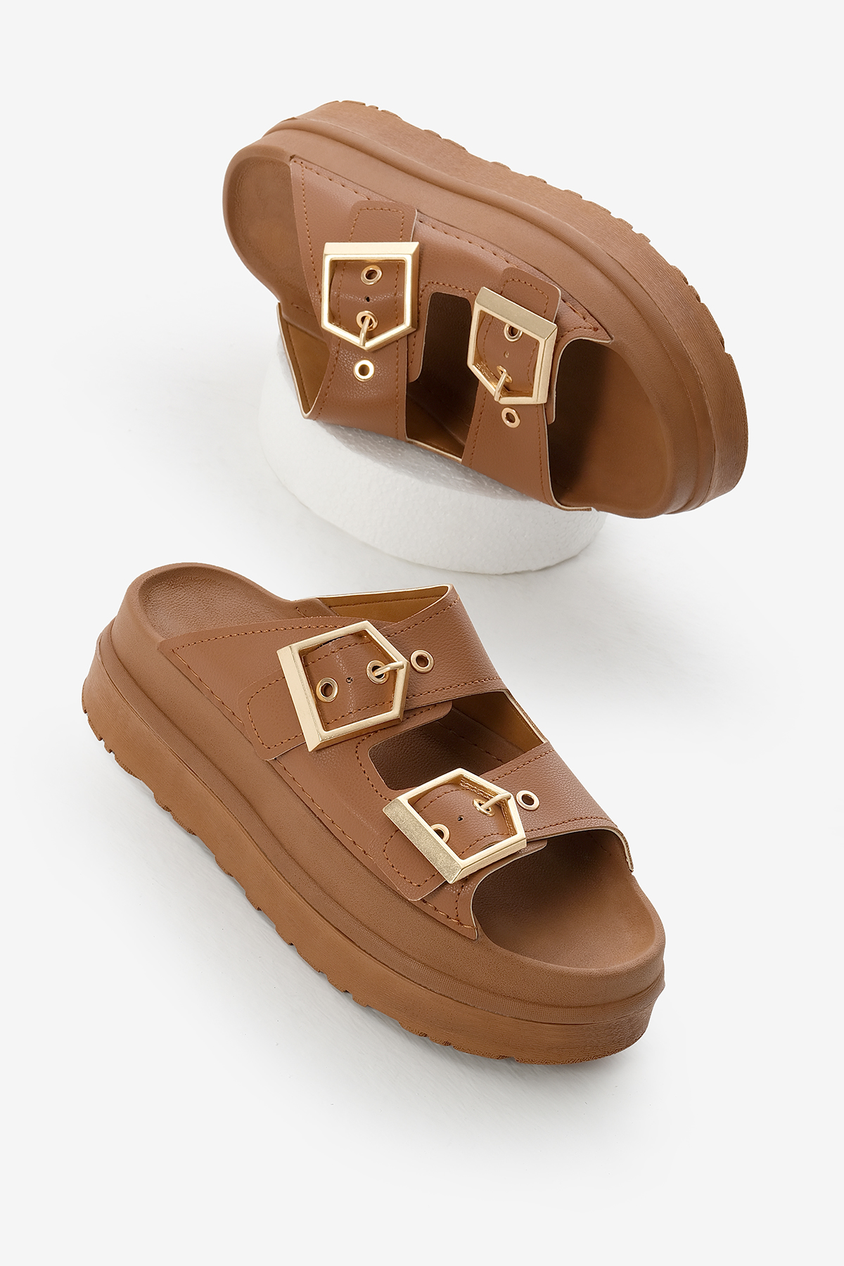 Kadın Taba Yüksek Poli Taban Çift Bantlı Tokalı Terlik