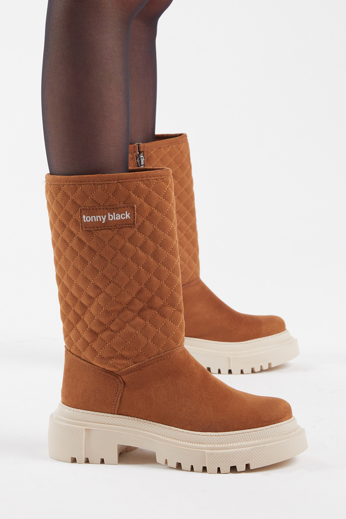 Kadın Toprak Kapitone Desenli Rahat Kalıp Uzun Bot