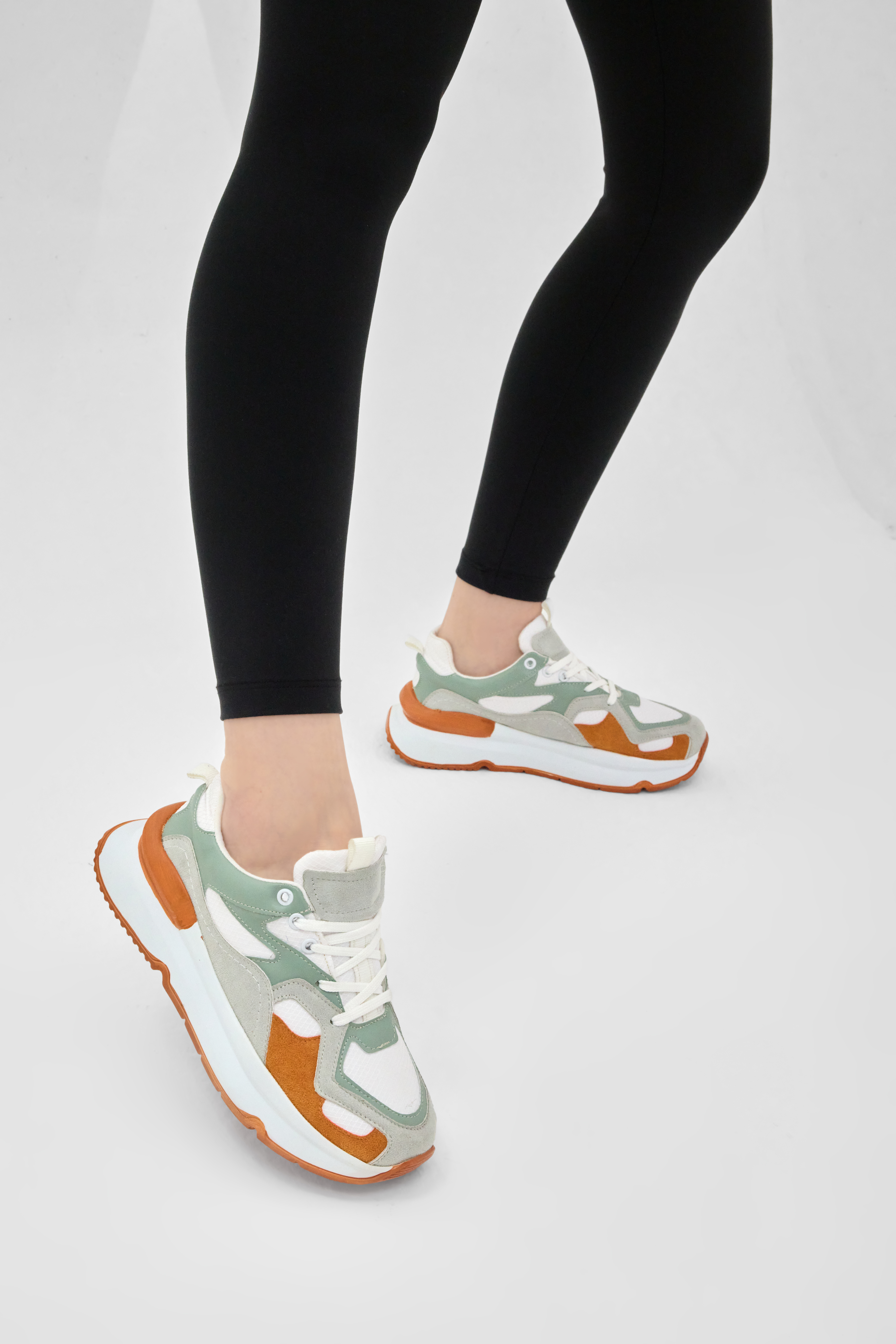 Kadın Turuncu Yeşil Eva Taban Rahat Kalıp Sneaker