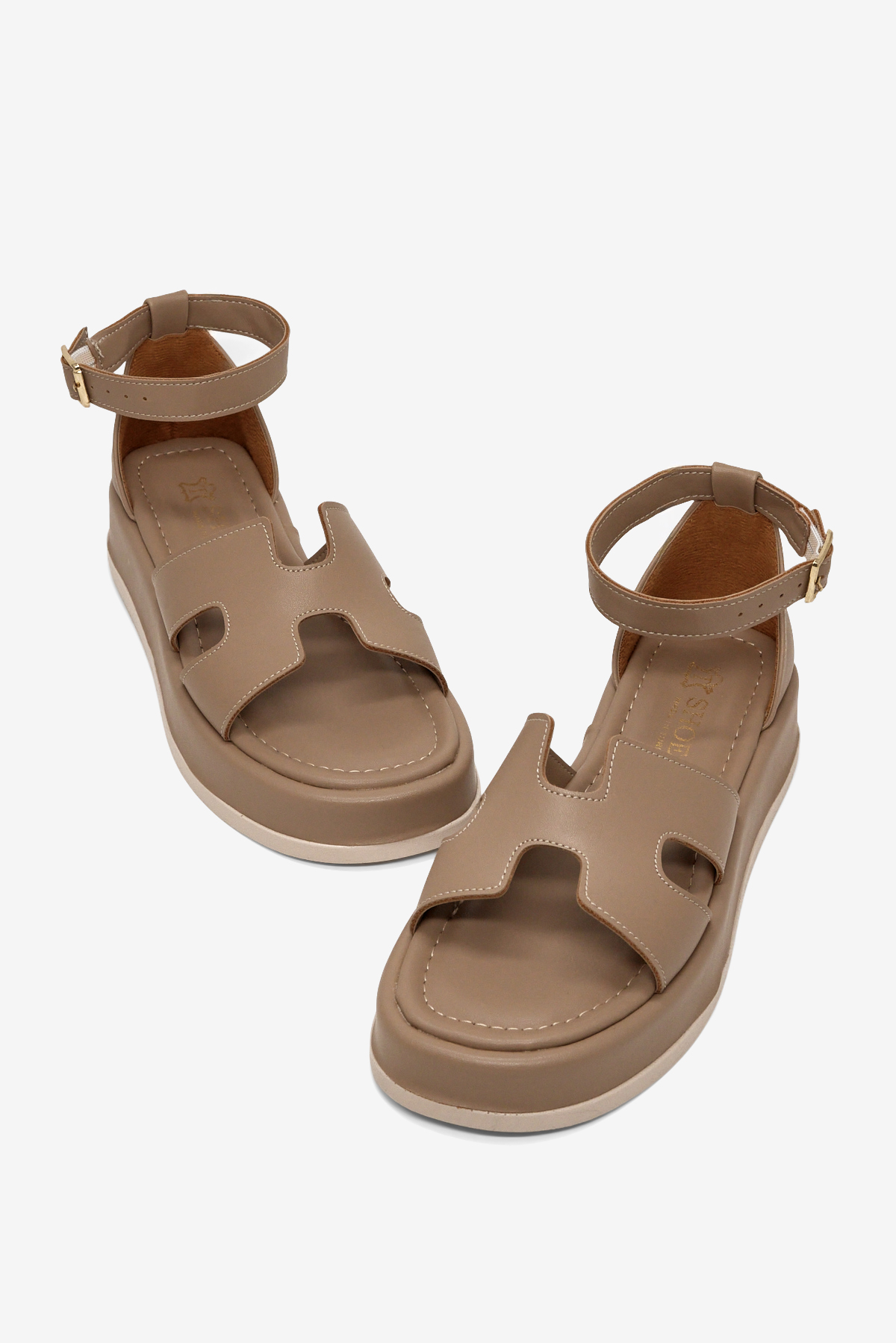 Kadın Vizon Cilt Rahat Kalıp Bilekten Bağlanmalı Sandalet