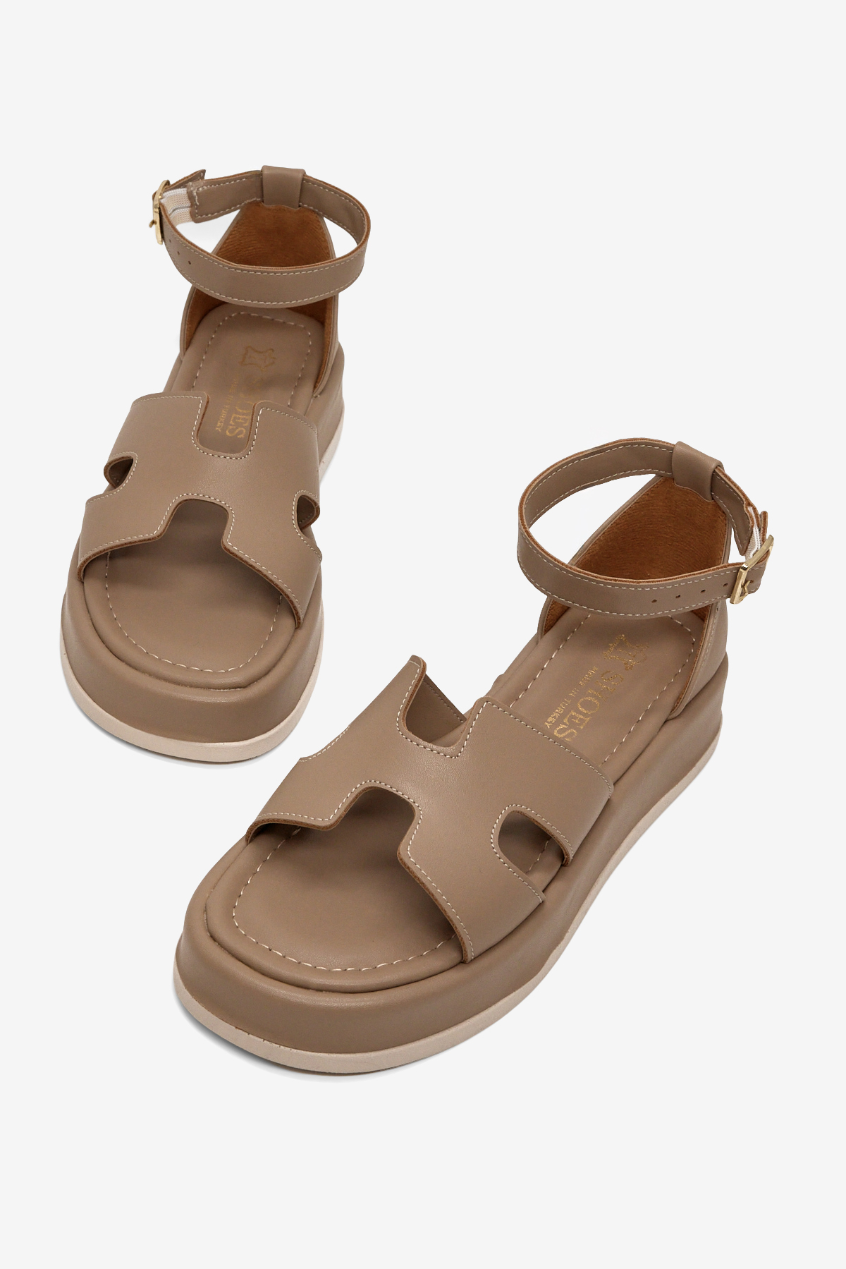 Kadın Vizon Cilt Rahat Kalıp Bilekten Bağlanmalı Sandalet