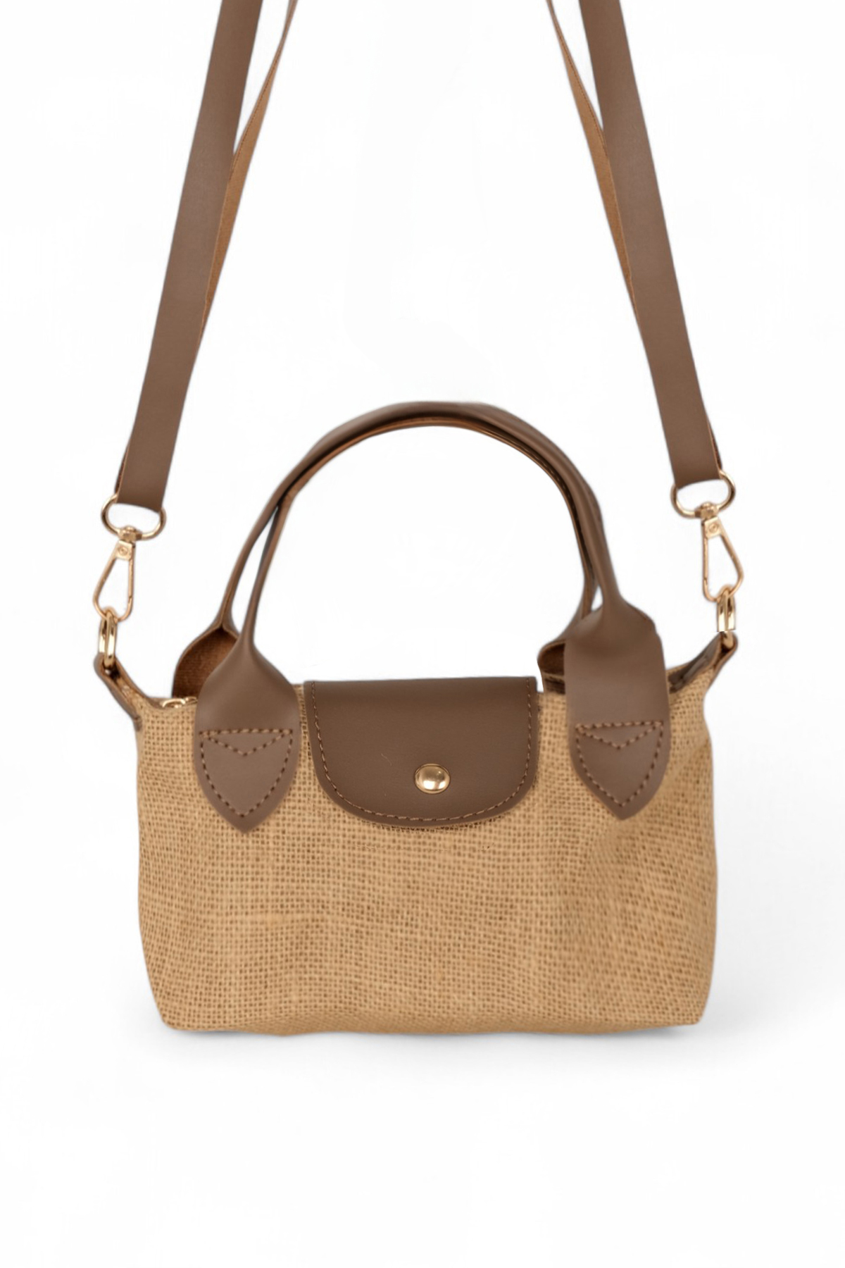 Kadın Vizon Mini Boy Askılı Hasır El ve Çapraz Çanta