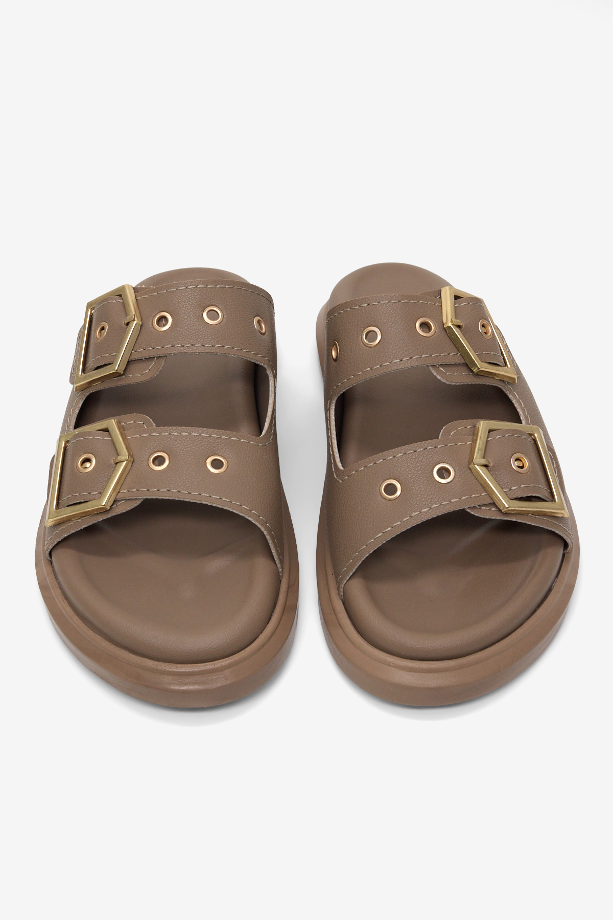 Kadın Vizon Rahat Kalıp Çift Bantlı Toka Detaylı Terlik