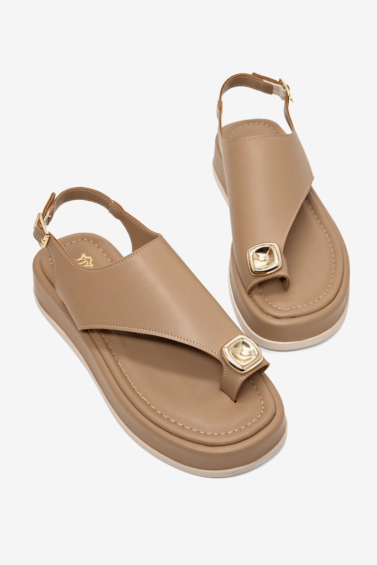 Kadın Vizon Rahat Kalıp Taşlı Parmak Arası Detaylı Sandalet