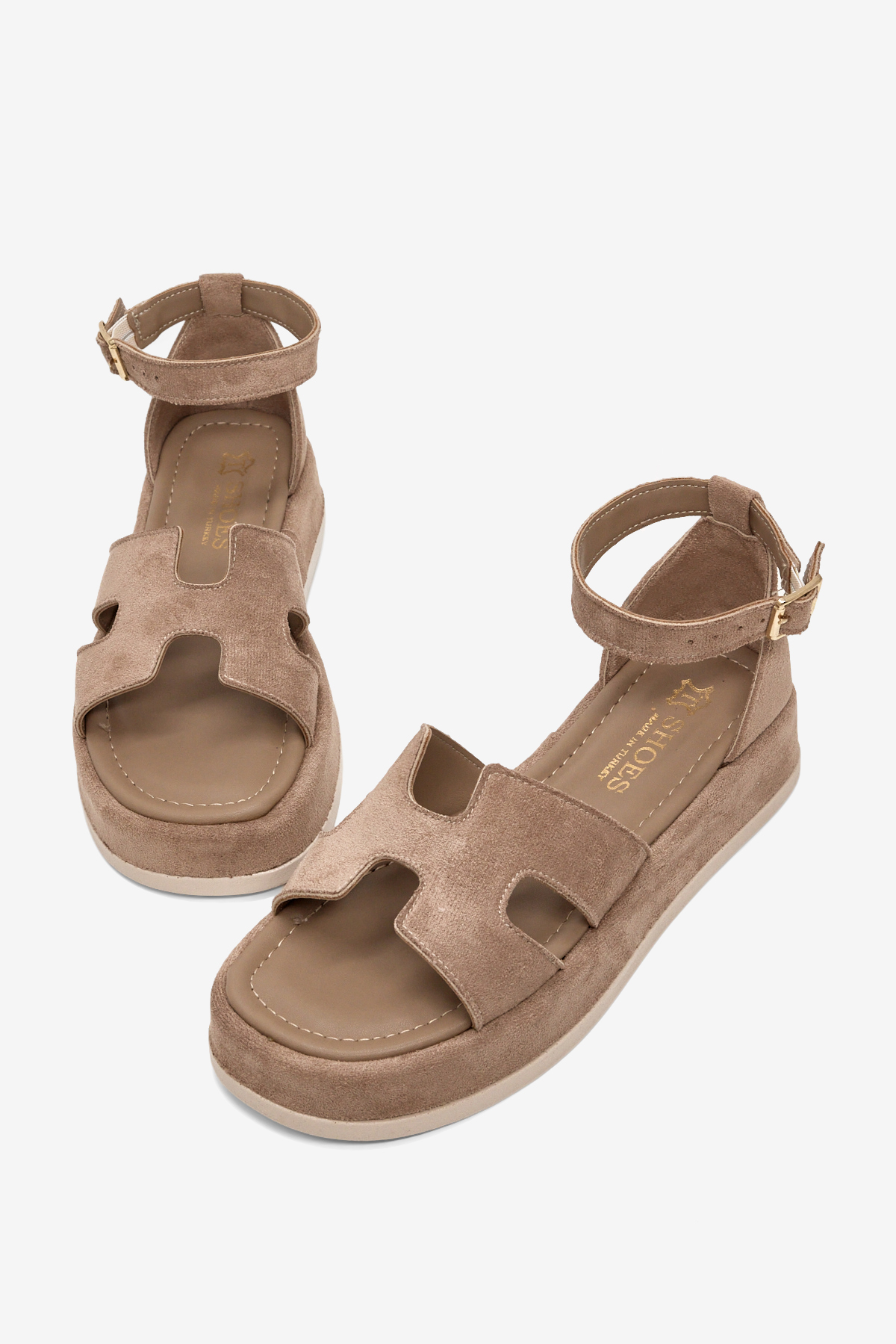 Kadın Vizon Süet Rahat Kalıp Bilekten Bağlanmalı Sandalet