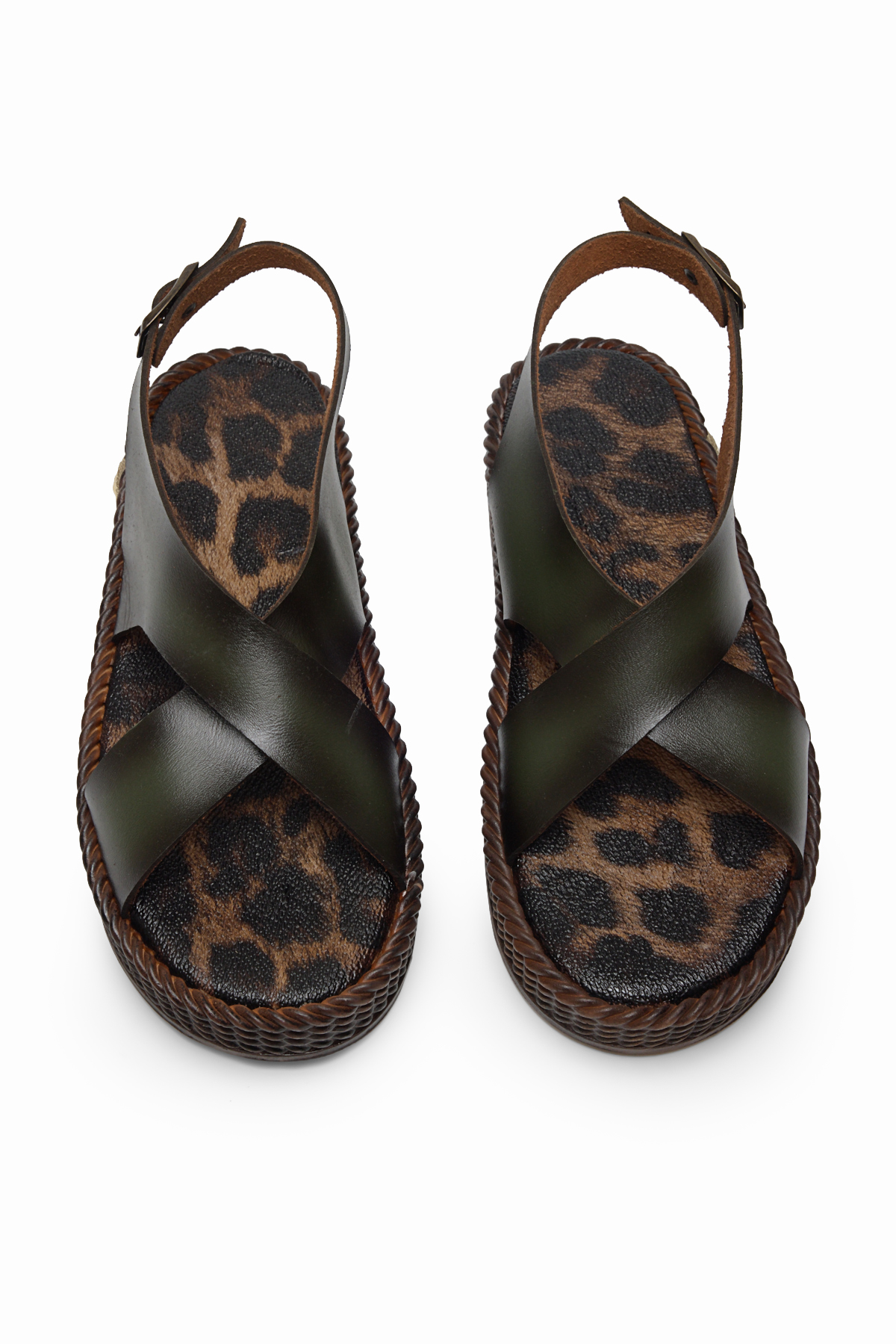 Kadın Yeşil Poli Taban Rahat Çapraz Bantlı Sandalet