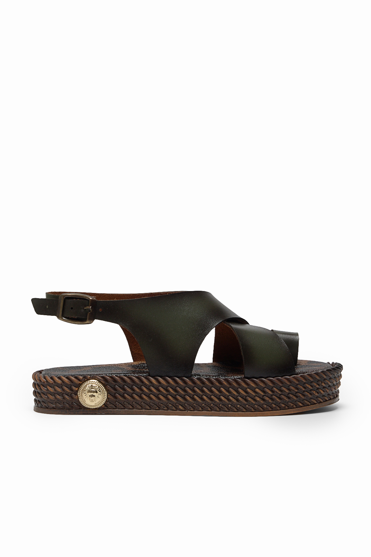 Kadın Yeşil Poli Taban Rahat Kalıp Çapraz Bantlı Parmak Arası Sandalet