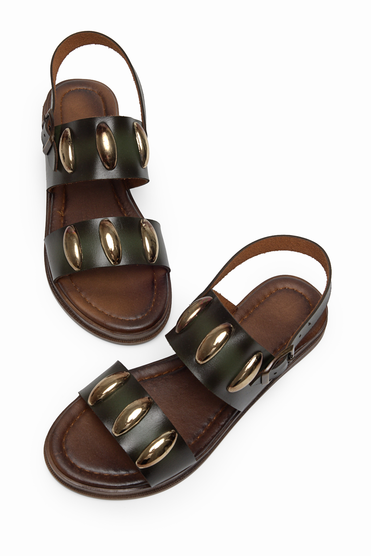 Kadın Yeşil Termo Taban Tokalı Tek Bantlı Sandalet