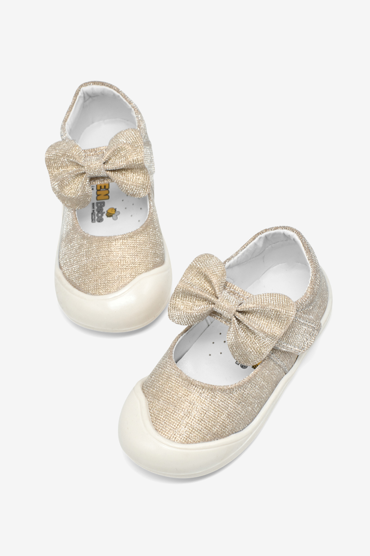 Kız Çocuk Altın Simli Çocuk İlk Adım Fiyonlu Babet