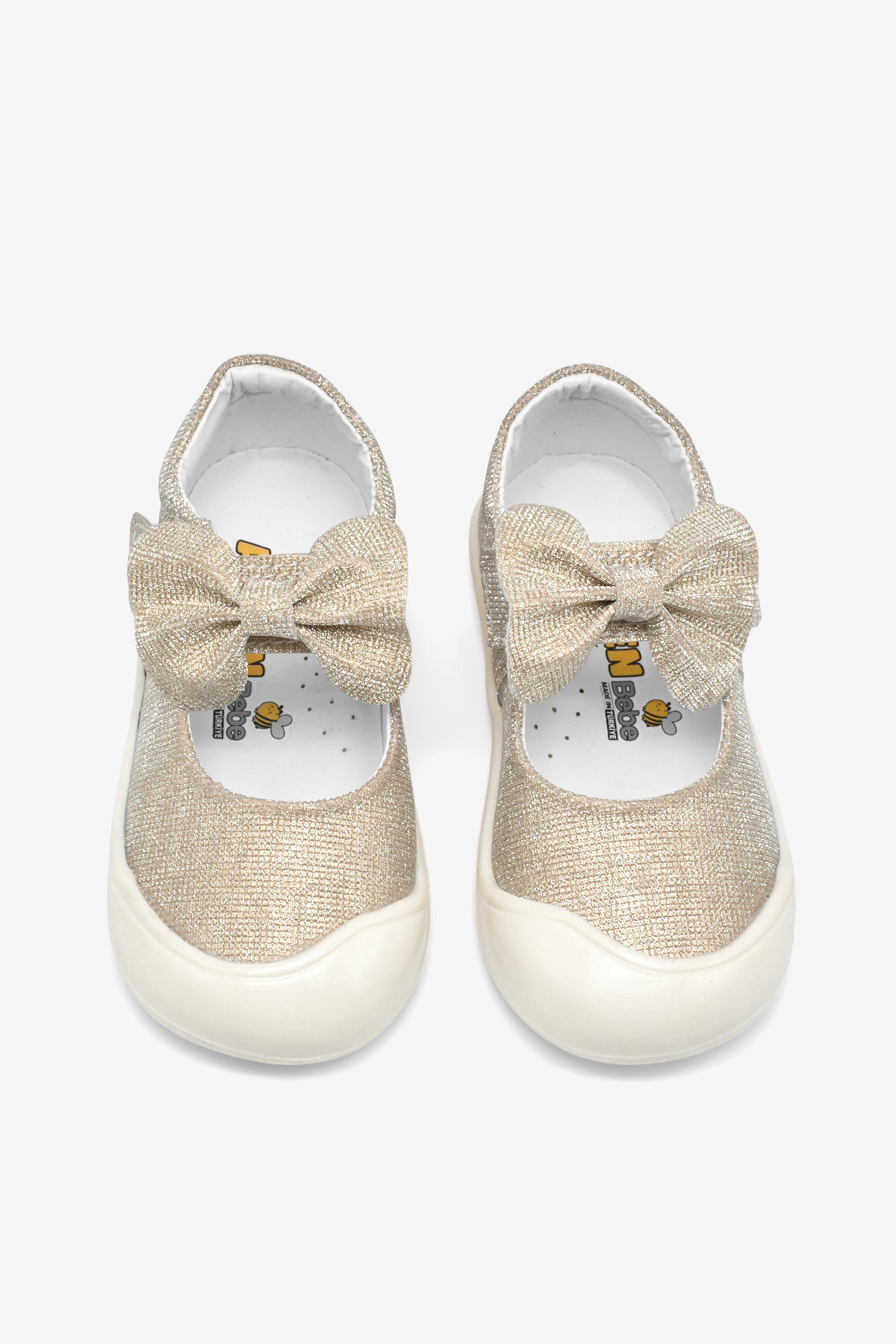 Kız Çocuk Altın Simli Çocuk İlk Adım Fiyonlu Babet