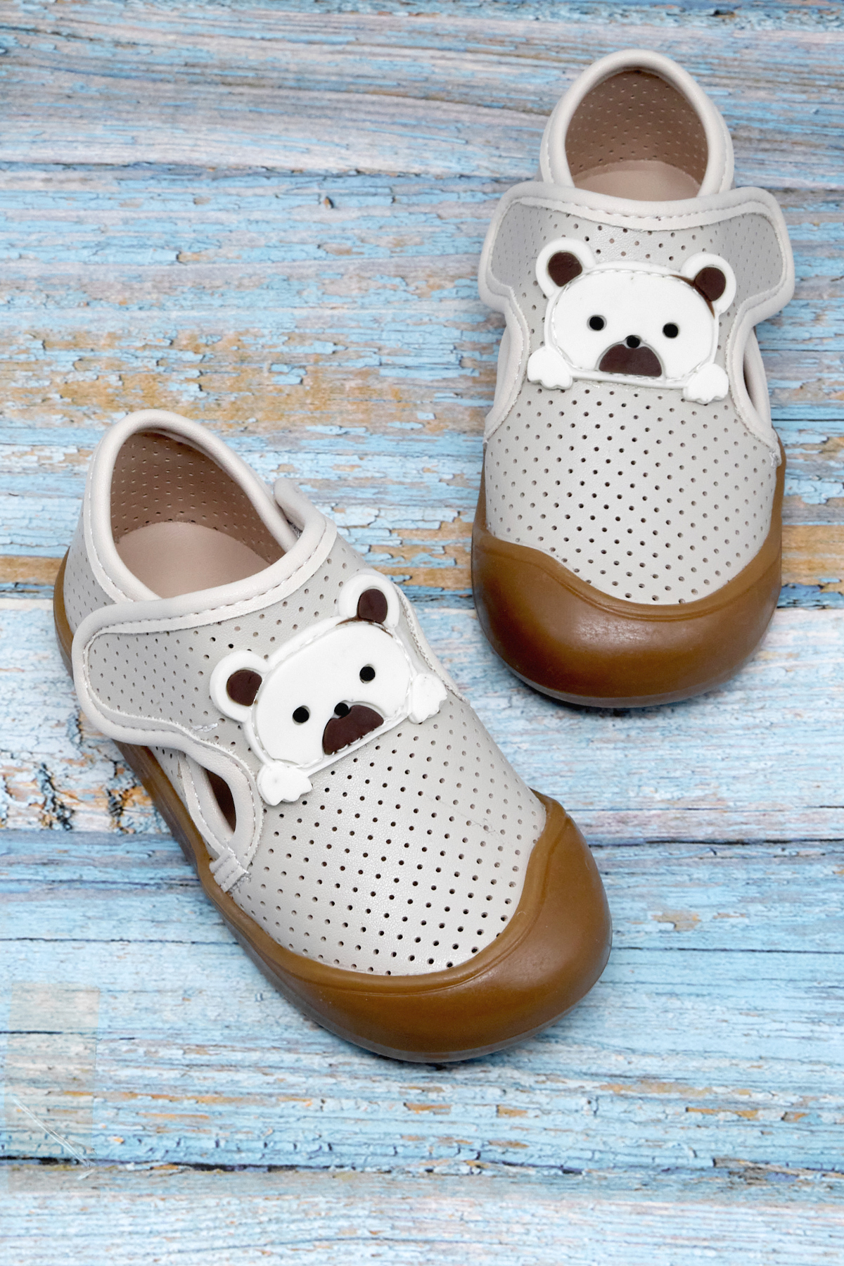 Kız Çocuk Bej Ayıcık Detaylı Rahat Kalıp İlk Adım Sneaker