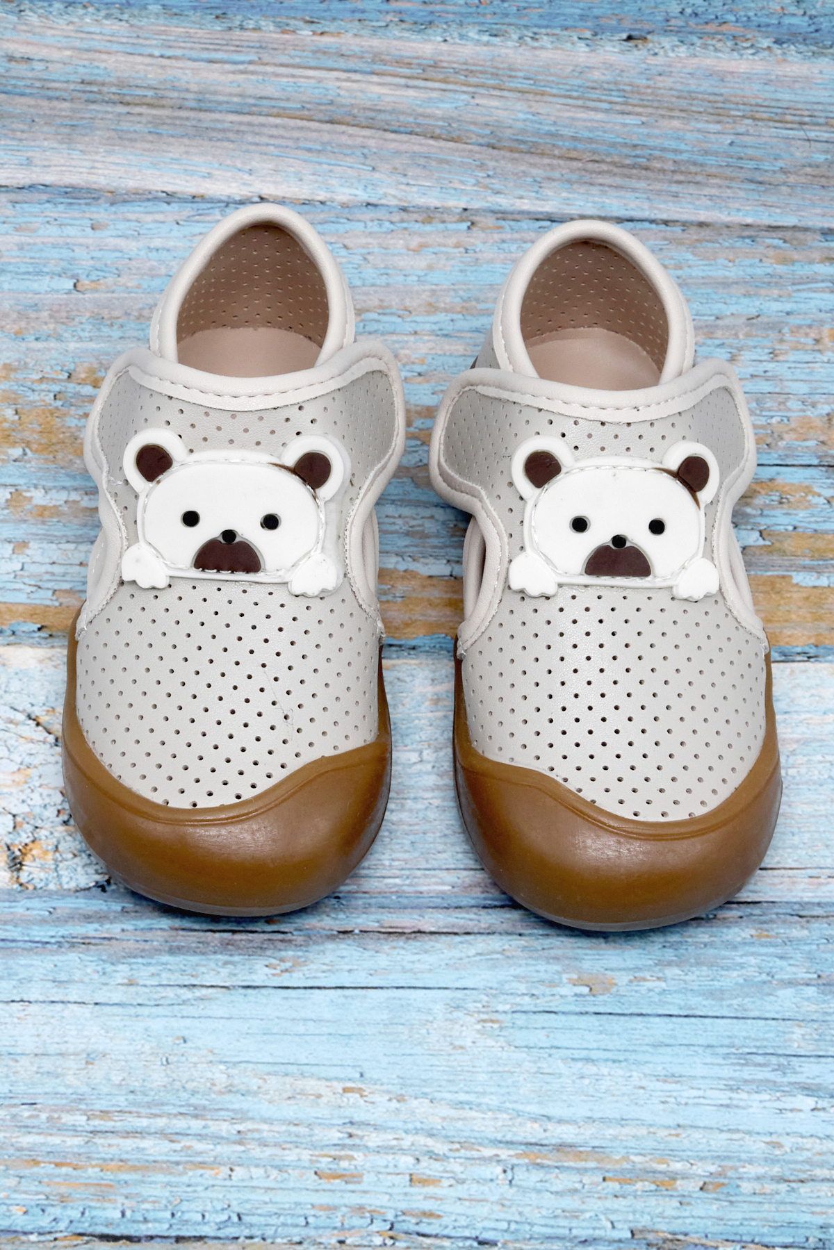 Kız Çocuk Bej Ayıcık Detaylı Rahat Kalıp İlk Adım Sneaker