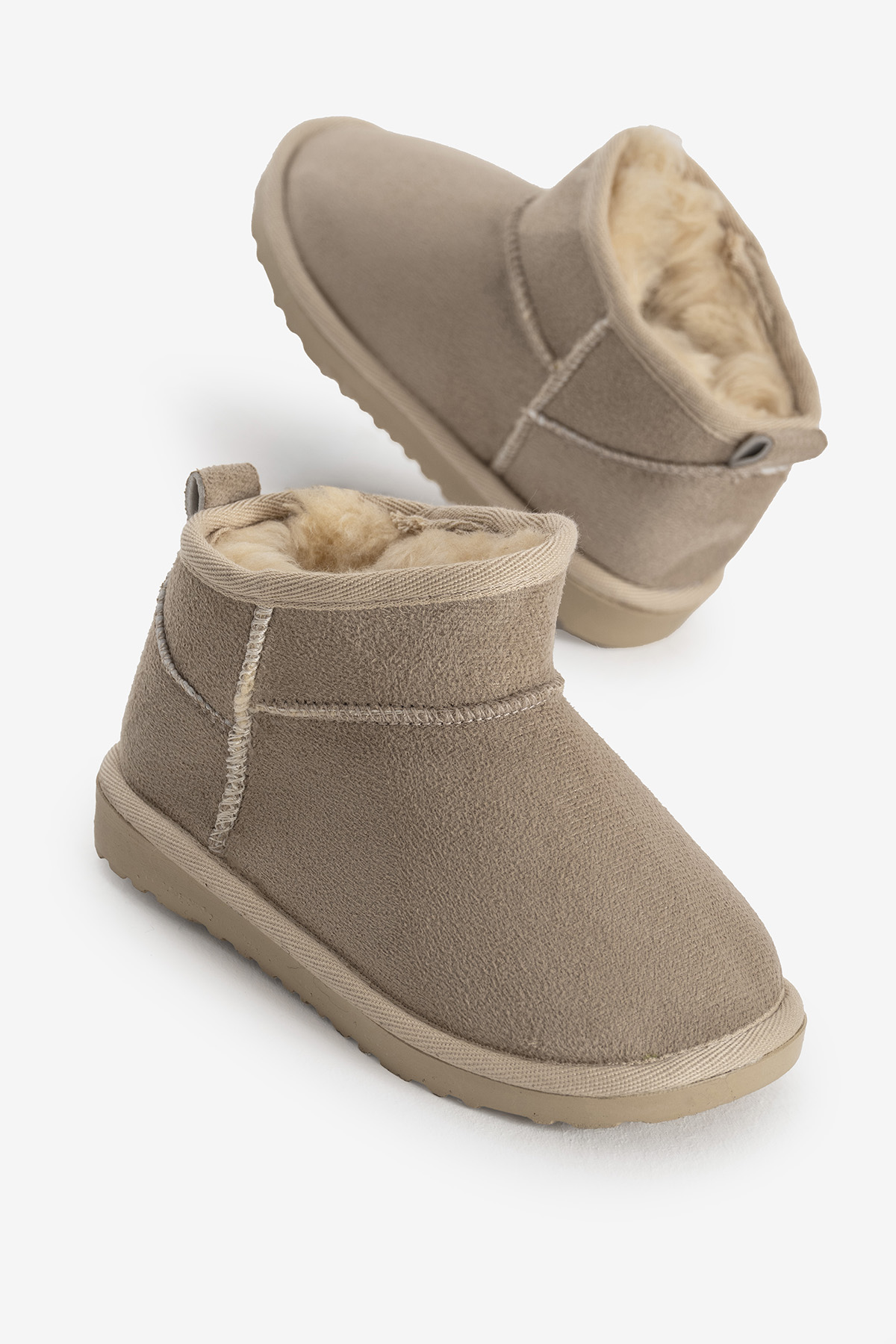 Kız Çocuk Bej Poli Taban İçi Kürklü Süet Görünümlü Bot