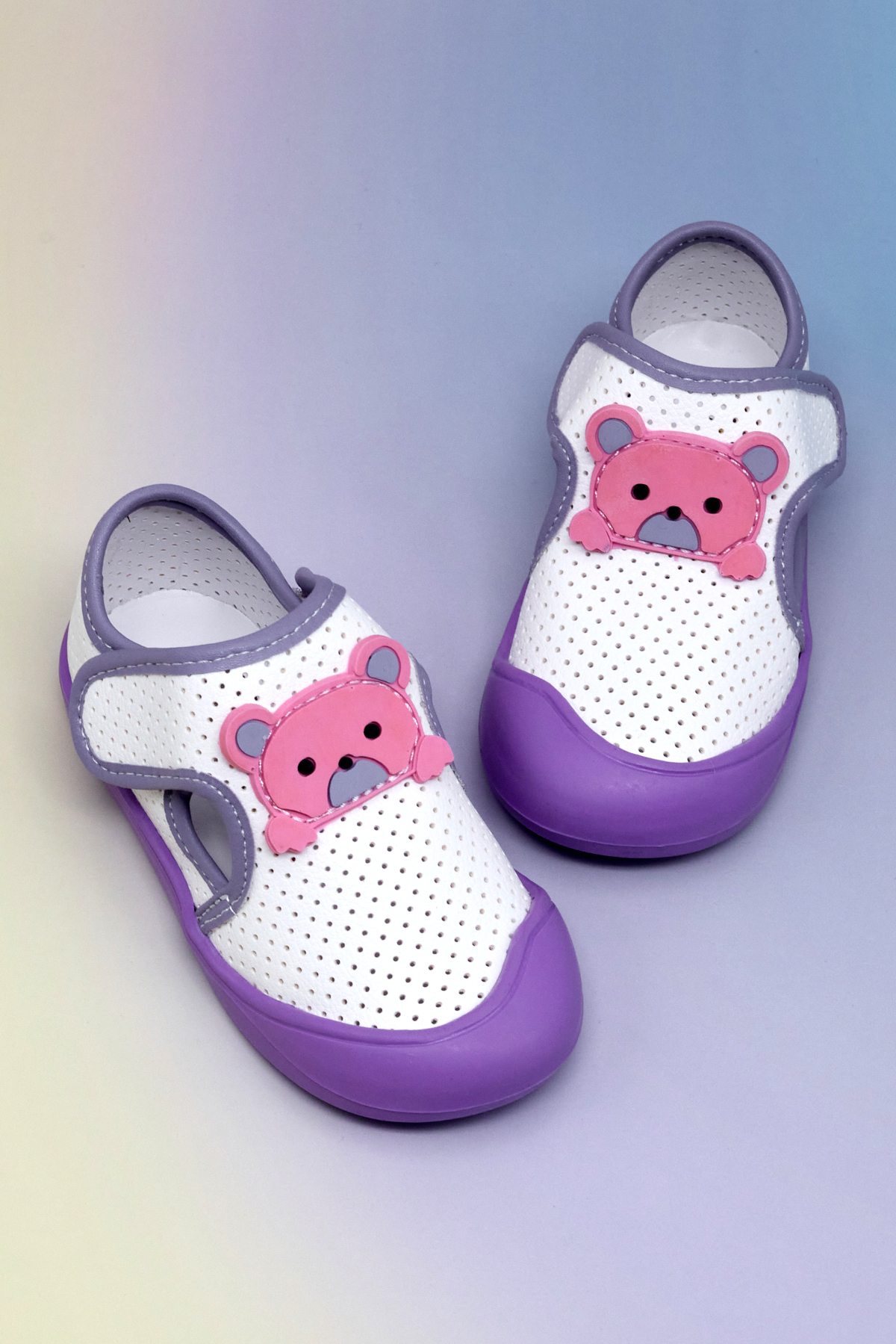 Kız Çocuk Beyaz Lila Ayıcık Detaylı Rahat Kalıp İlk Adım Sneaker