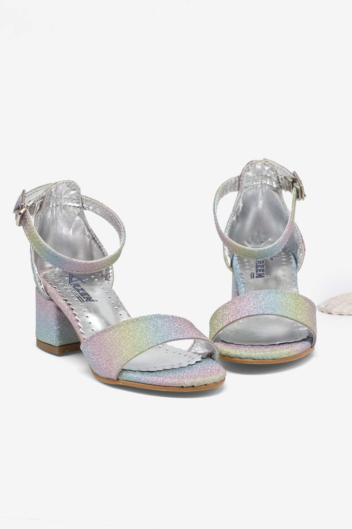 Kız Çocuk Gökkuşağı Simli Çocuk Topuklu Ayakkabı