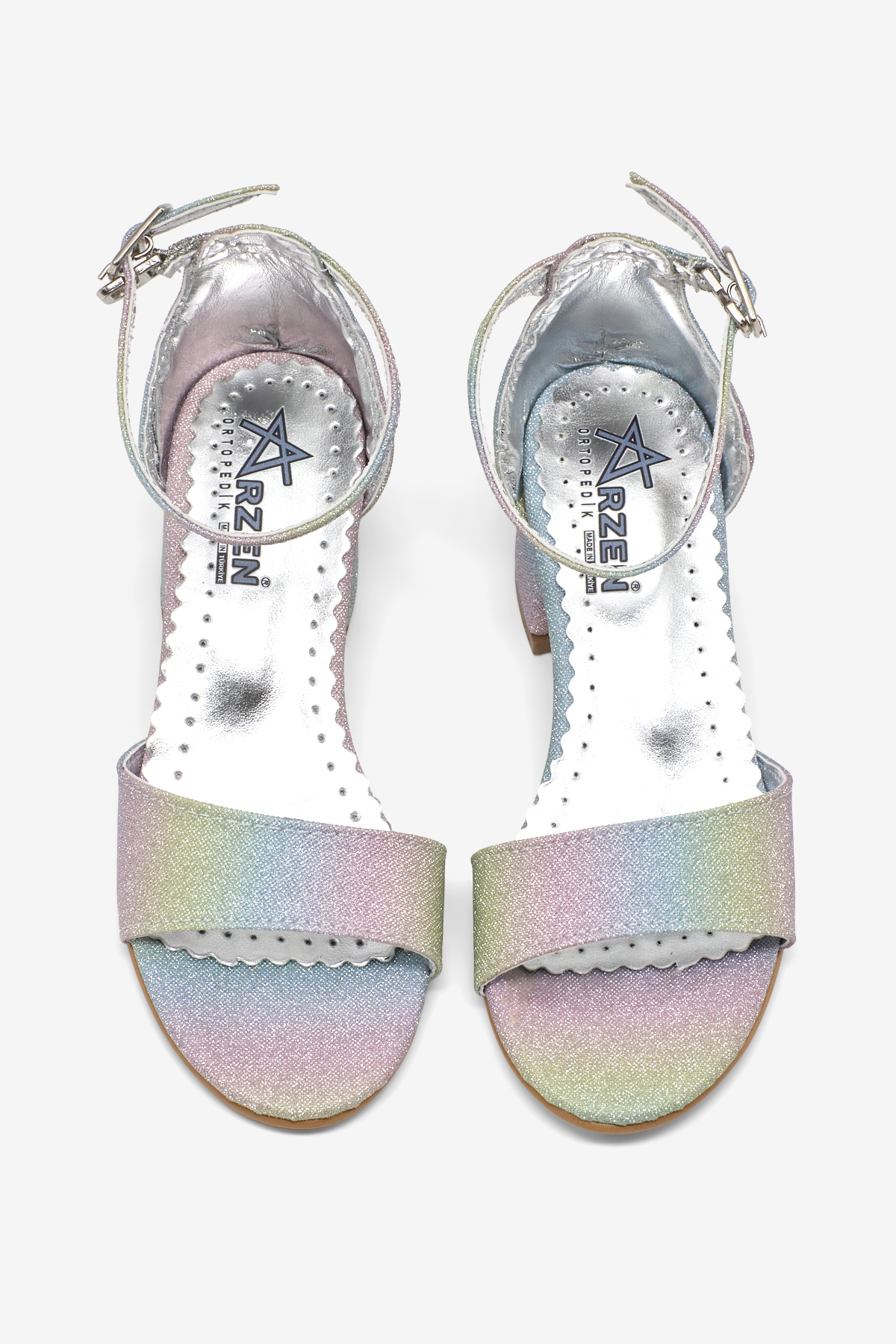 Kız Çocuk Gökkuşağı Simli Çocuk Topuklu Ayakkabı